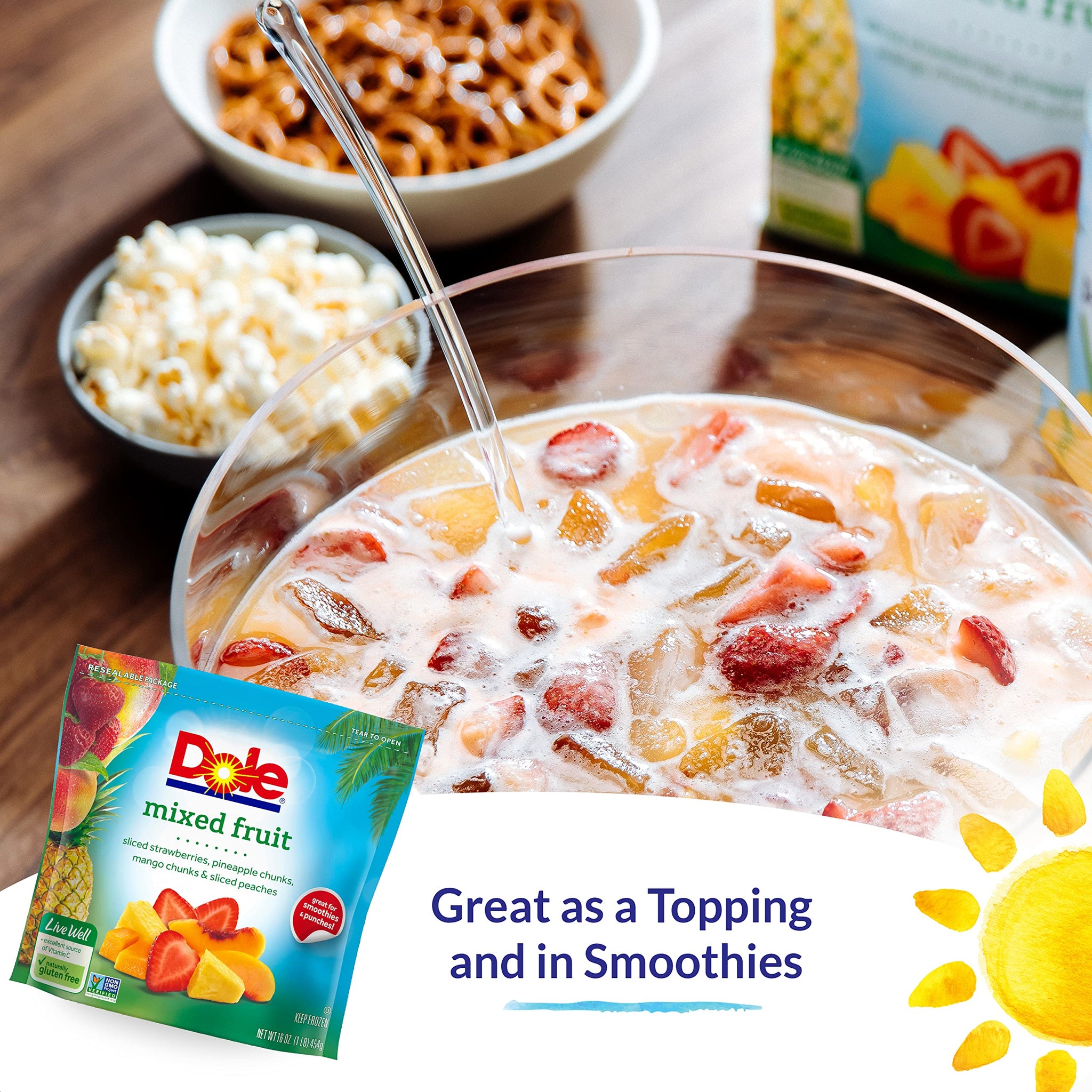 Dole Mixed Fruit, All Natural Mixed Frozen Fruit for Smoothies with Sliced Strawberries, Pineapple Chunks, Mango Chunks and Sliced Peaches, 16 Oz