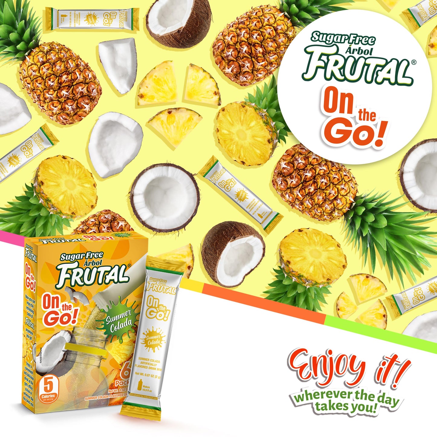 Arbol Futal On-The-Go! | Powdered Drink Mix Pina Colada - Flavored Sugar Free! - Single Serve On The Go! - Powder Sticks Packets (30 Count of Stick