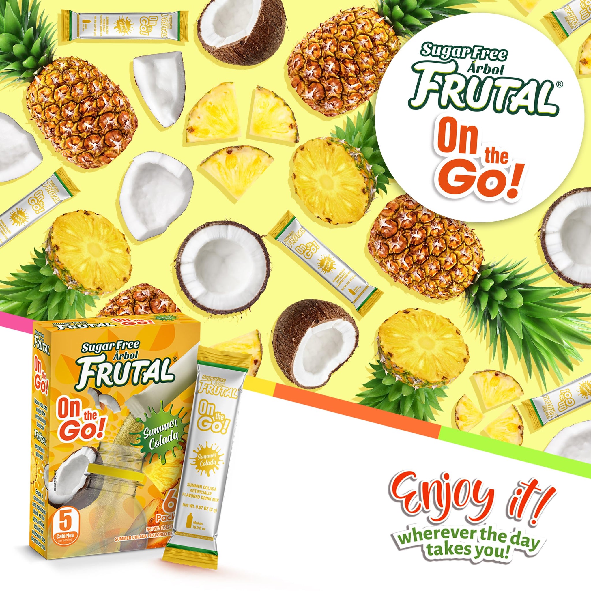 Arbol Futal On-The-Go! | Powdered Drink Mix Pina Colada - Flavored Sugar Free! - Single Serve On The Go! - Powder Sticks Packets (30 Count of Stick
