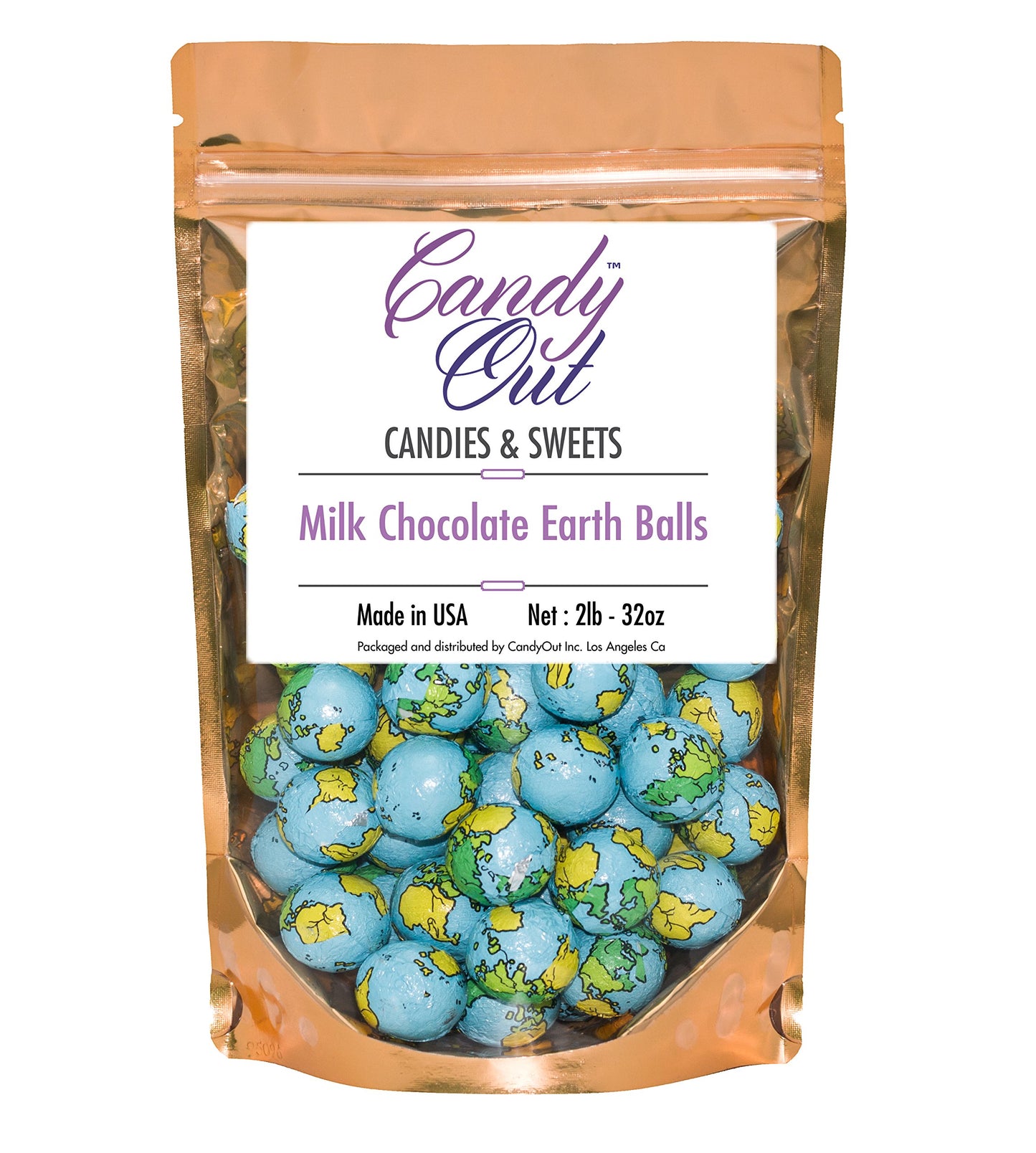 CandyOut Chocolate Earth Balls 2 Pound - Foil Wrapped Chocolate Candy in Sealed Bag