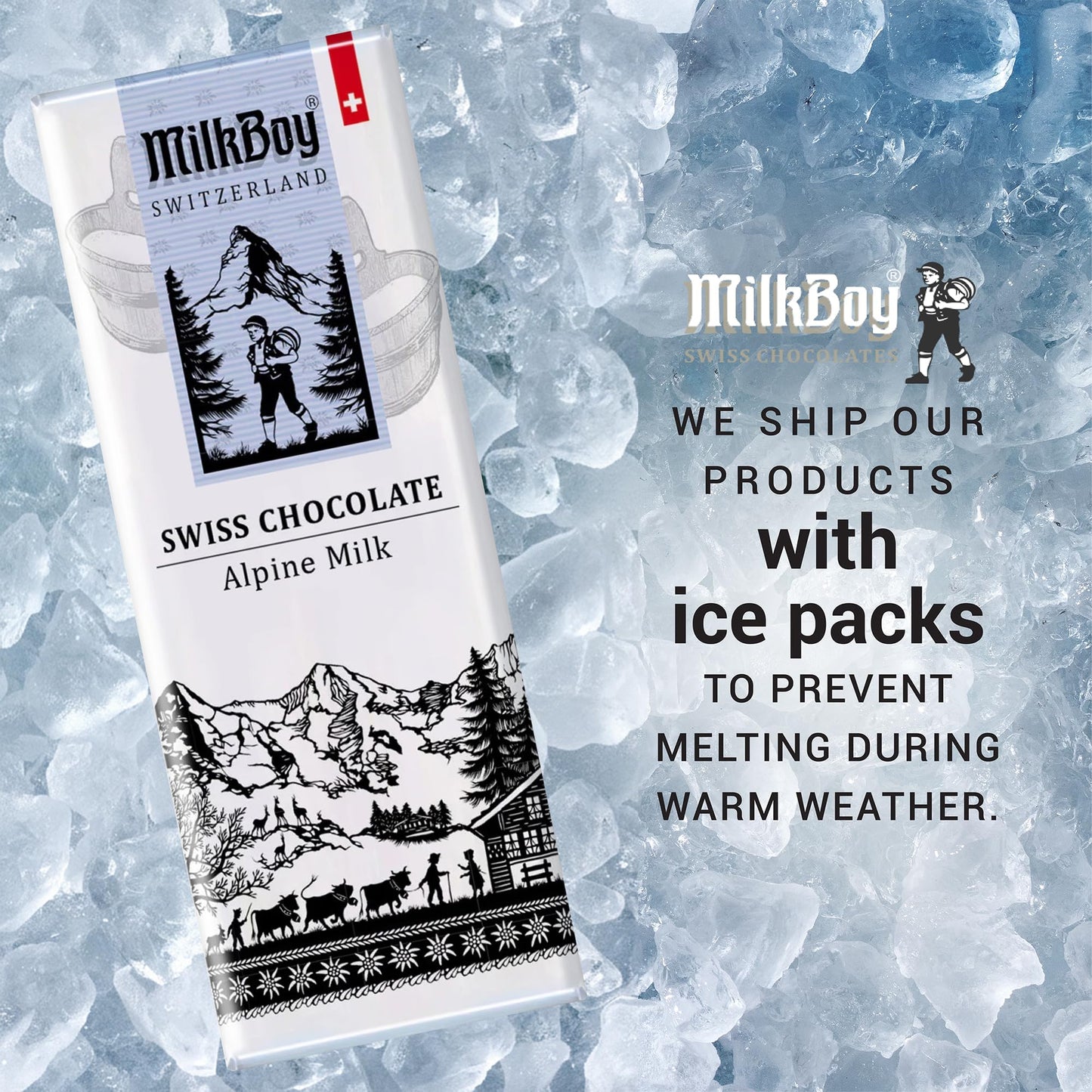 Milkboy Swiss Chocolates - Premium Swiss Alpine Milk Chocolate Extra Creamy Milk Chocolate Snack Bar Size 1.4 oz - GMO Free (10 Pack)