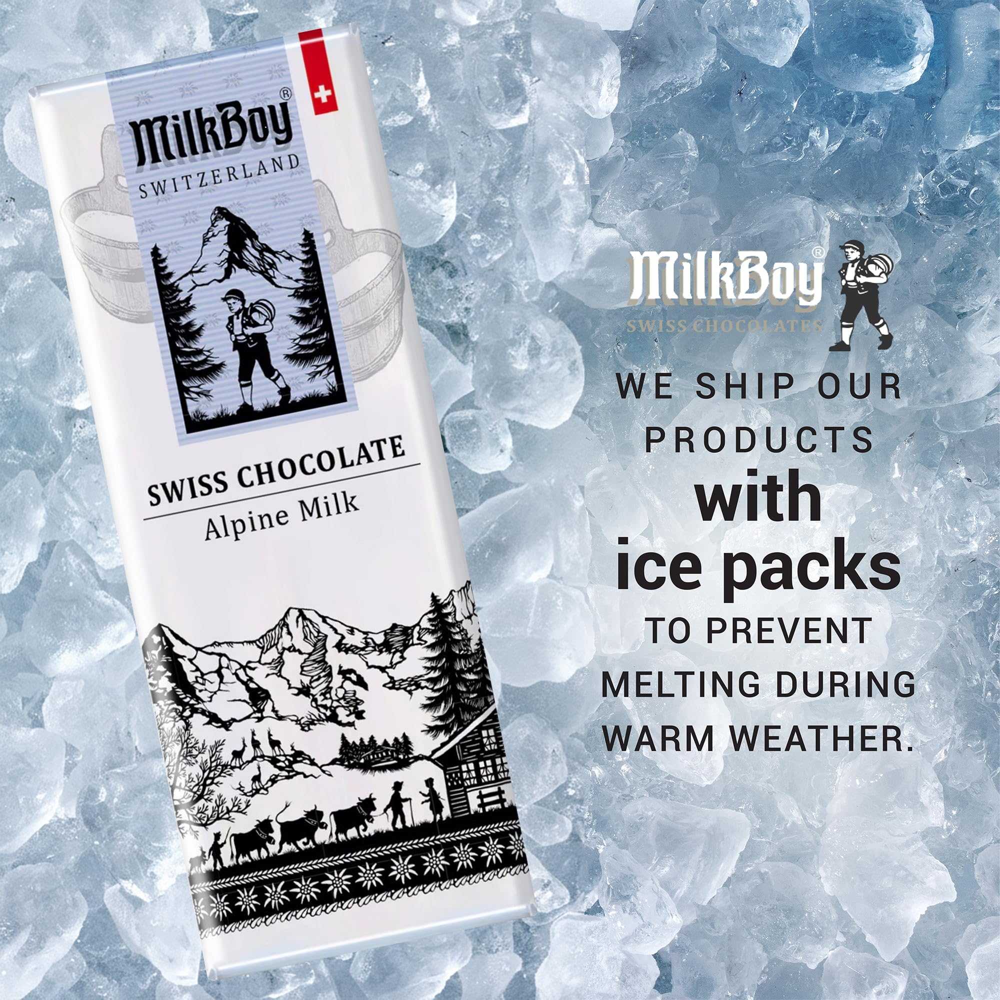Milkboy Swiss Chocolates - Premium Swiss Alpine Milk Chocolate Extra Creamy Milk Chocolate Snack Bar Size 1.4 oz - GMO Free (10 Pack)