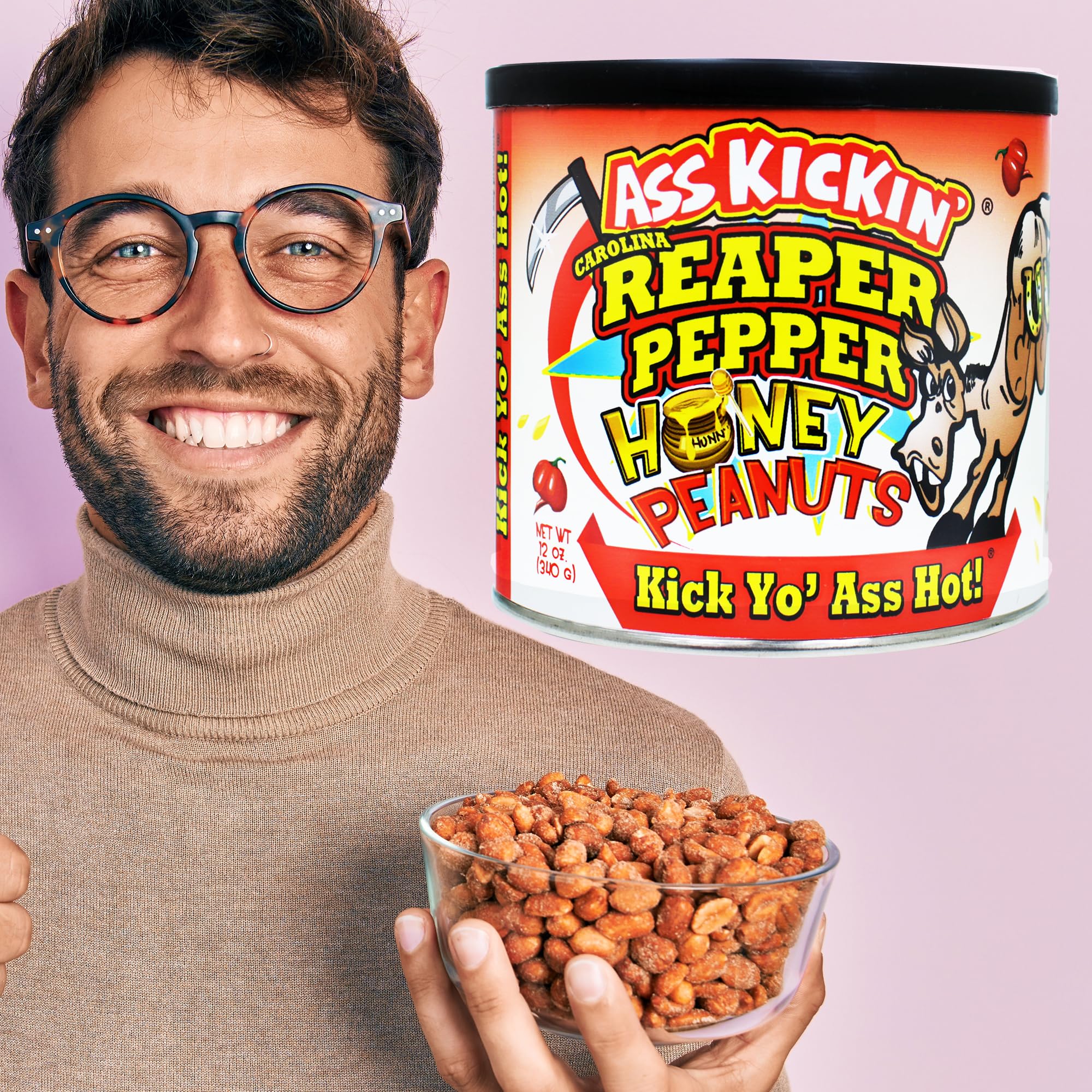 ASS KICKIN’ Carolina Reaper Spicy Hot Peanuts - 12oz - Ultimate Spicy Gourmet Gift Peanuts - Try if you dare!