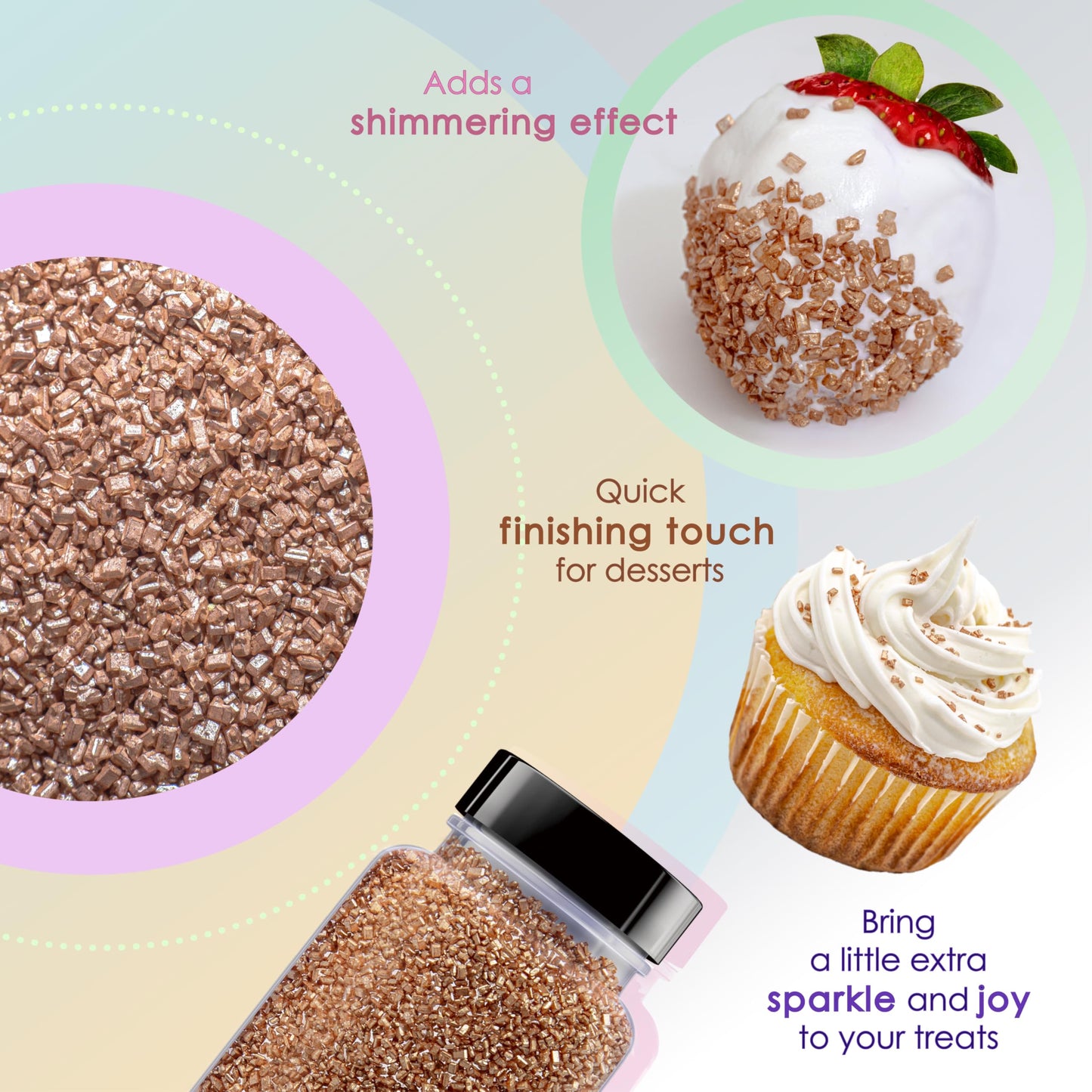 Bakerpan Pearlized Sugar Sprinkles for Baking - 5 Ounce - Sparkling Rose Gold Decorating Sugar Crystals for Cookies, Cake Pops, Ice Cream (Made in