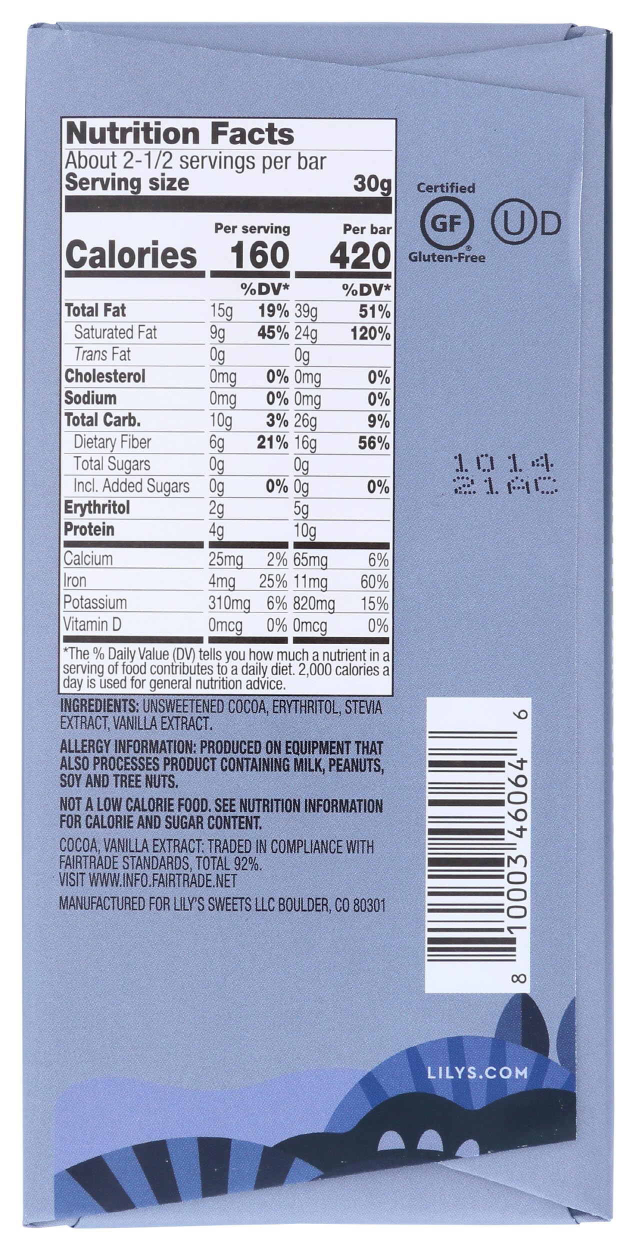 Lily's Chocolate Stevia Sweetened Dark Chocolate, 2.8 OZ