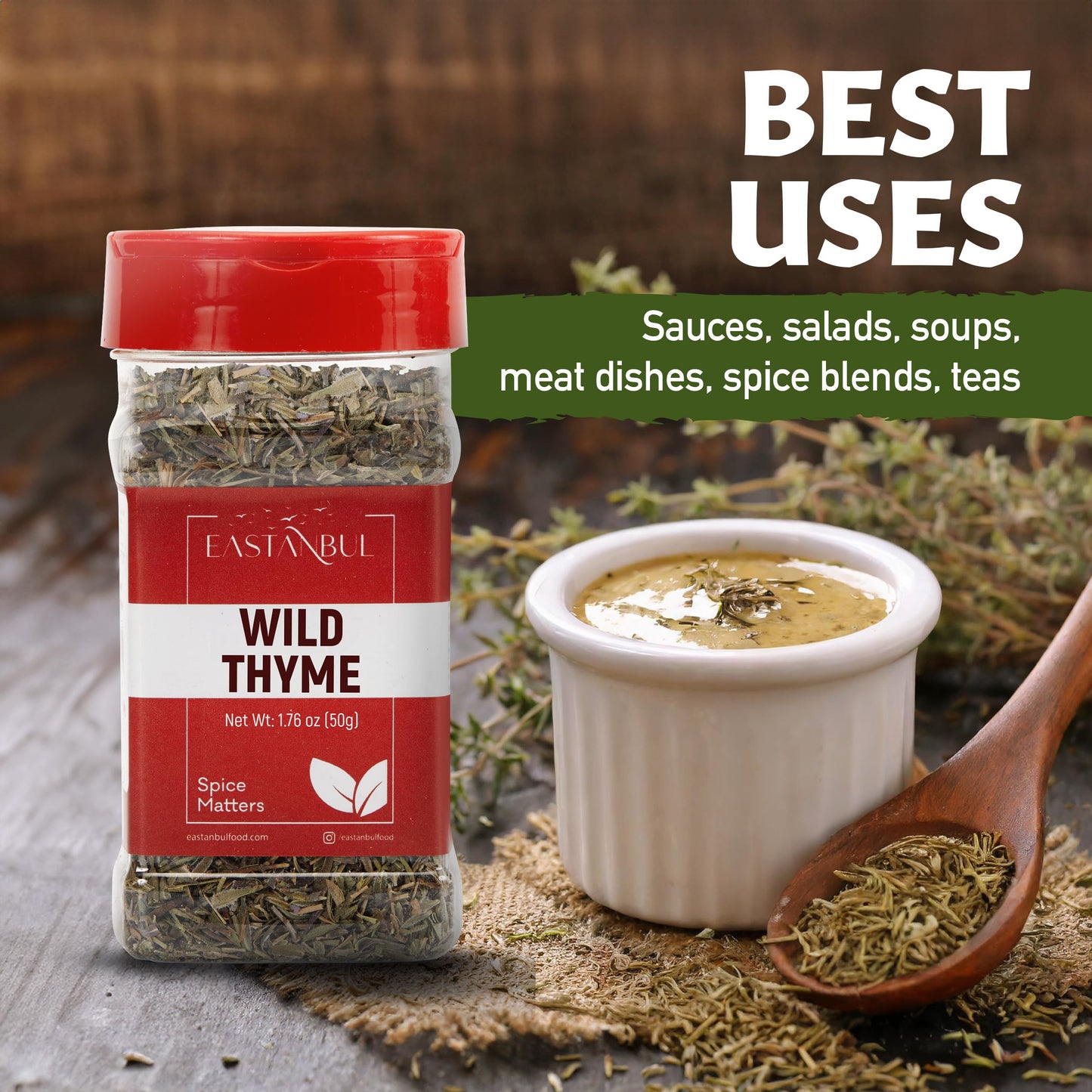 Eastanbul Wild Thyme, 1.76oz, Mediterranean Zaatar Thyme Seasoning, AKA Thymbra Spicata, Perfect For Tea & Culinary Seasoning, Dried Leaves