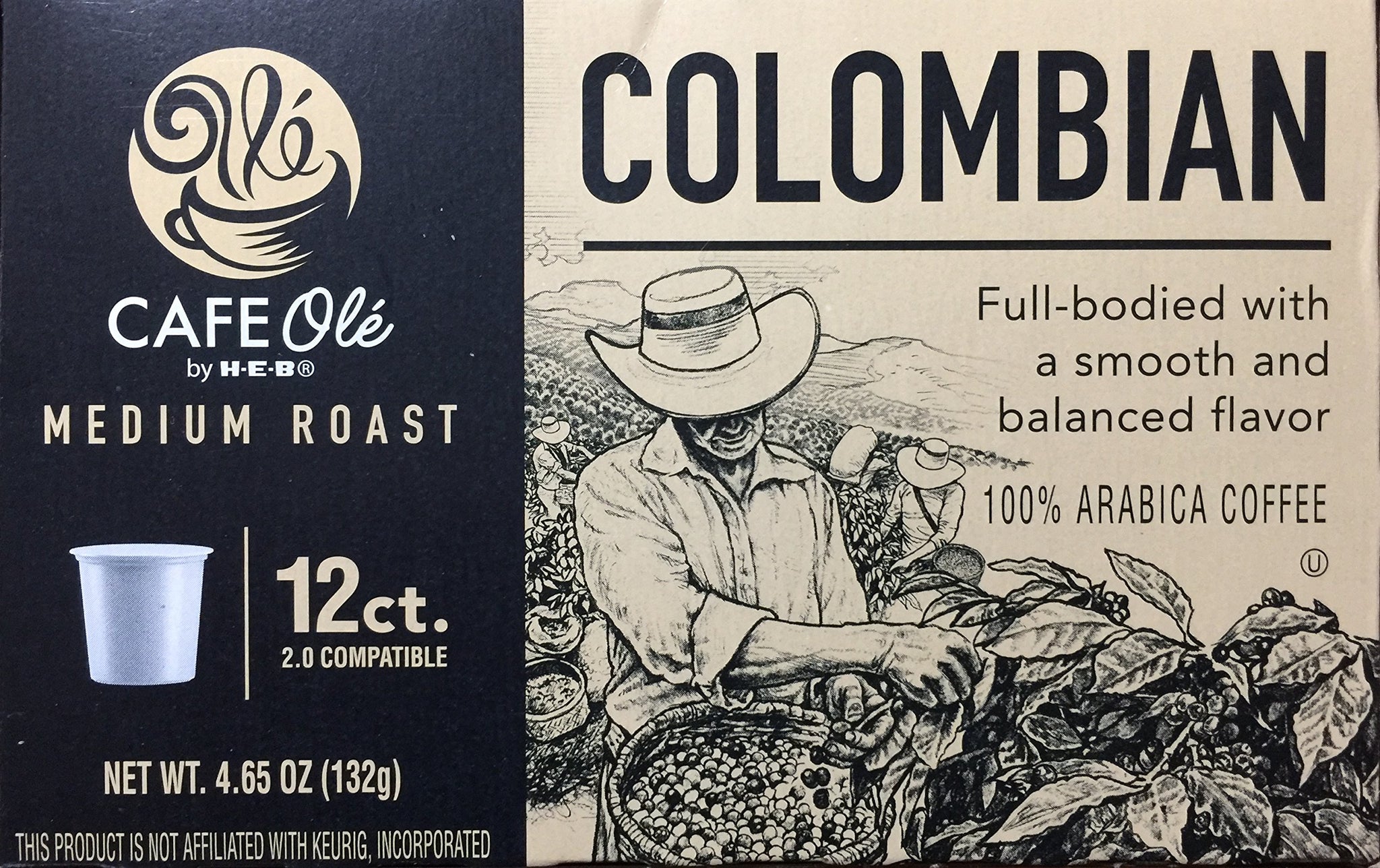 H.E.B. Cafe Ole Colombian (Straight Roast) One Box, 12 Count Single Brew