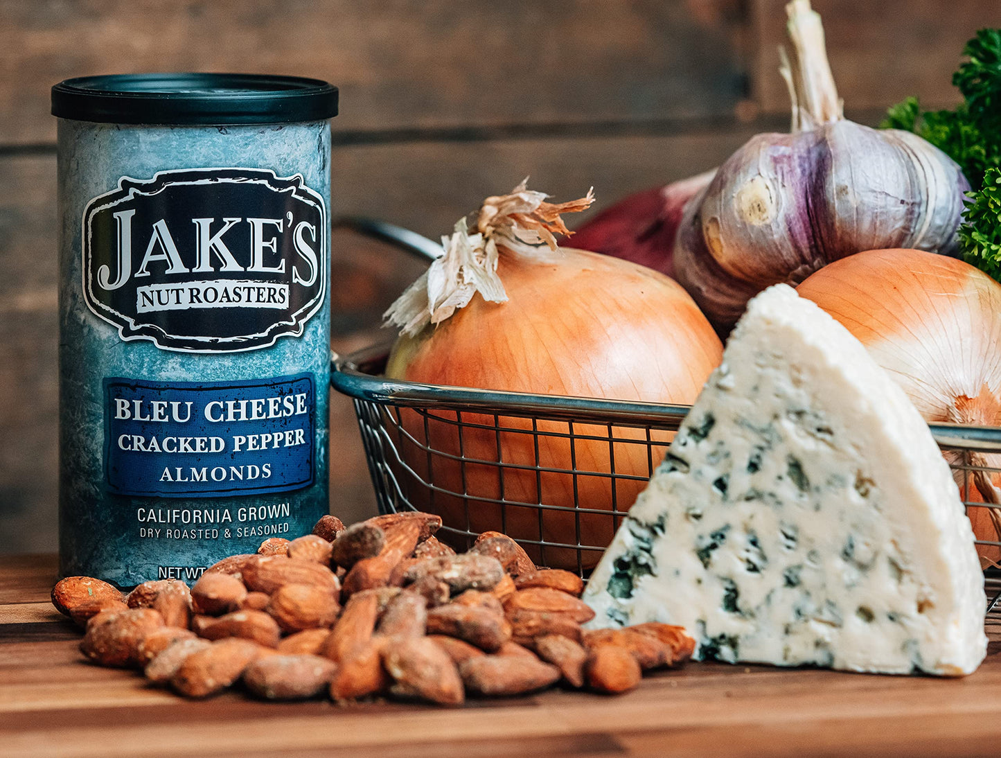 Jake's Nut Roasters - Bleu Cheese Cracked Pepper Almonds (2 Pack) Whole Dry Roasted Seasoned Flavored Almonds - High-Protein Snack with Blue Cheese