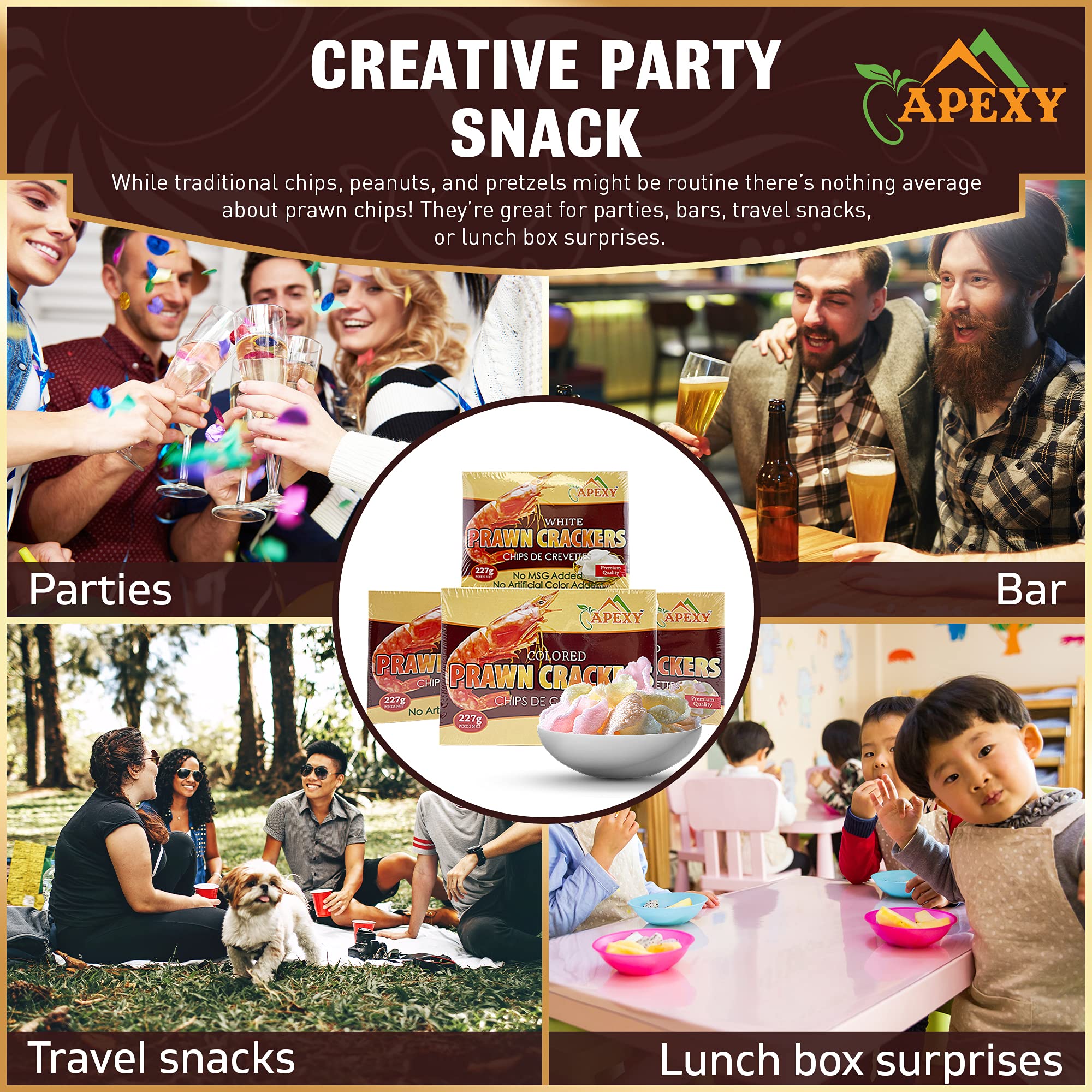 APEXY Authentic Prawn Crackers Uncooked, Crispy and Delicious Shrimp Chips for Party Appetizers and Snacks, Cook and Serve, 8 oz (227g), Pack of 2