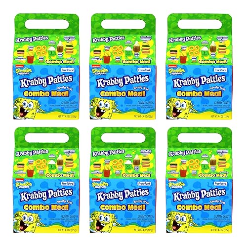 SpongeBob Squarepants Krabby Patties Gummy Candy Combo Meal, 6pk, Each Box Includes Individually wrapped Krabby Patty Burgers, 26.4oz Total