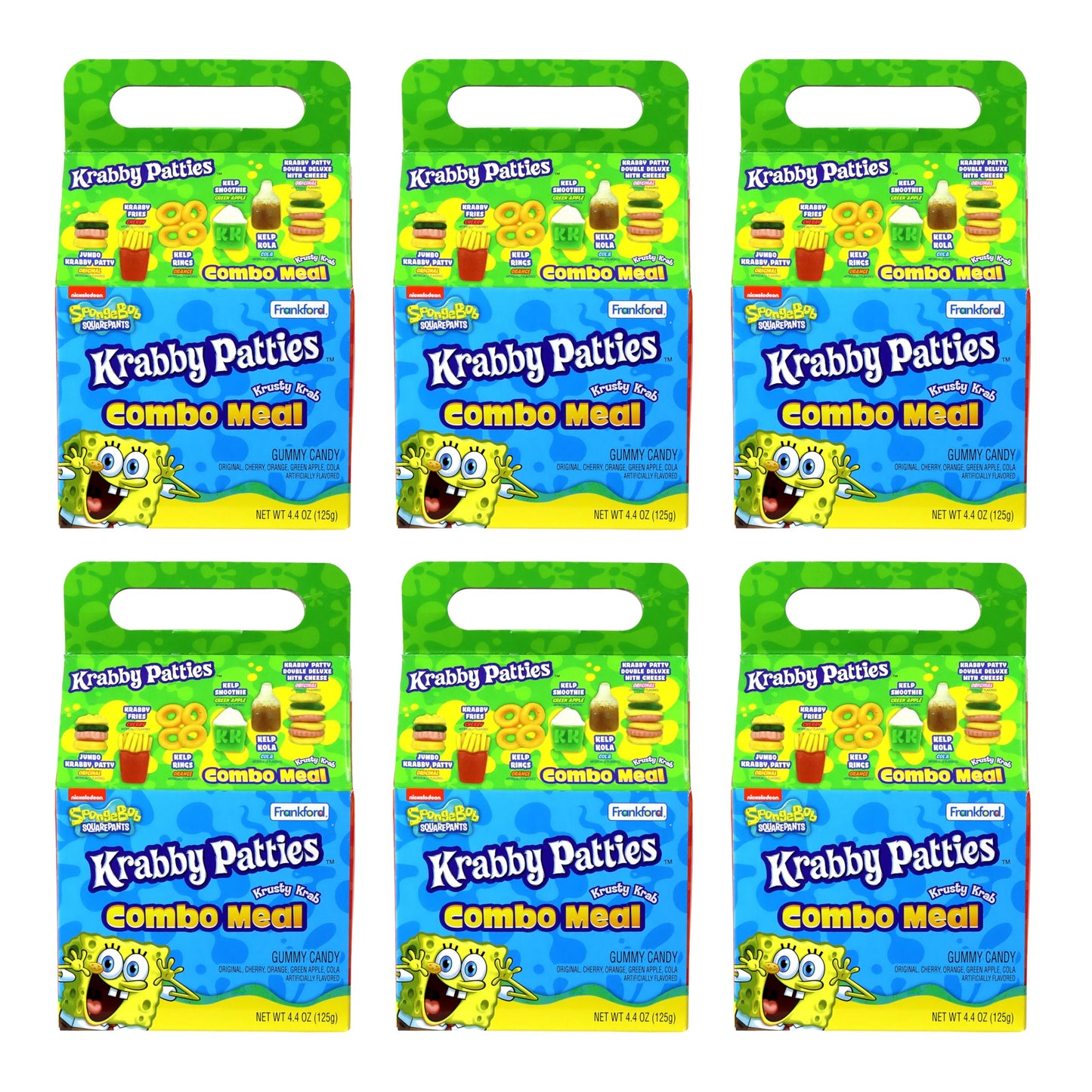 SpongeBob Squarepants Krabby Patties Gummy Candy Combo Meal, 6pk, Each Box Includes Individually wrapped Krabby Patty Burgers, 26.4oz Total