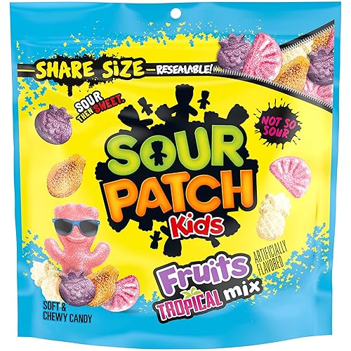 SOUR PATCH KIDS Fruits Tropical Mix Soft & Chewy Gummy Candy, Share Size, 11.11 oz