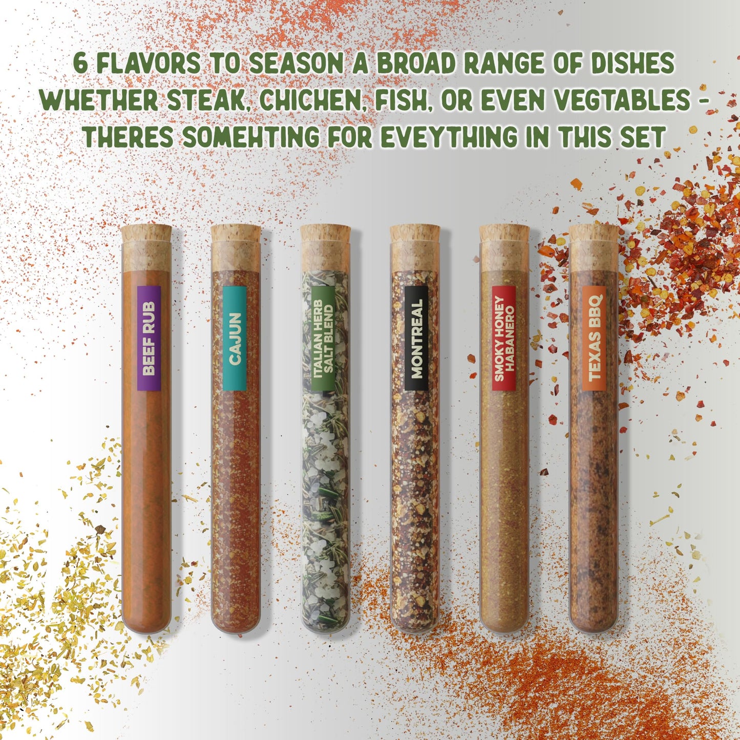 BBQ & Grill Spice Set - 6 Spice Blend Flavors in Tubes in a Gift Box, For Smoking, Seasosonig, Griling, Christmas Stocking Stuffers for Men Who Cook