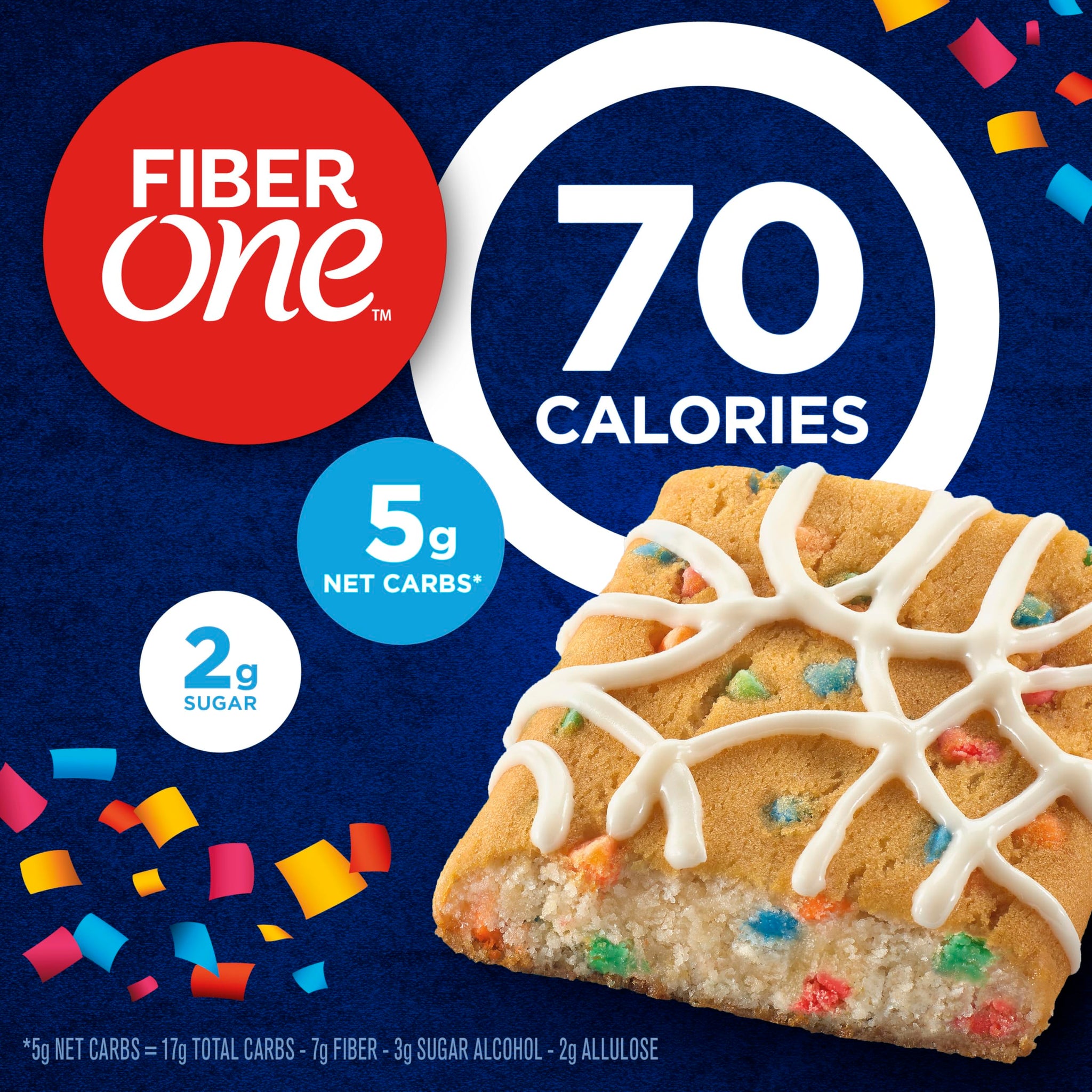 Fiber One 70 Calorie Soft-Baked Bars, Birthday Cake, Snack Bars, 12 ct