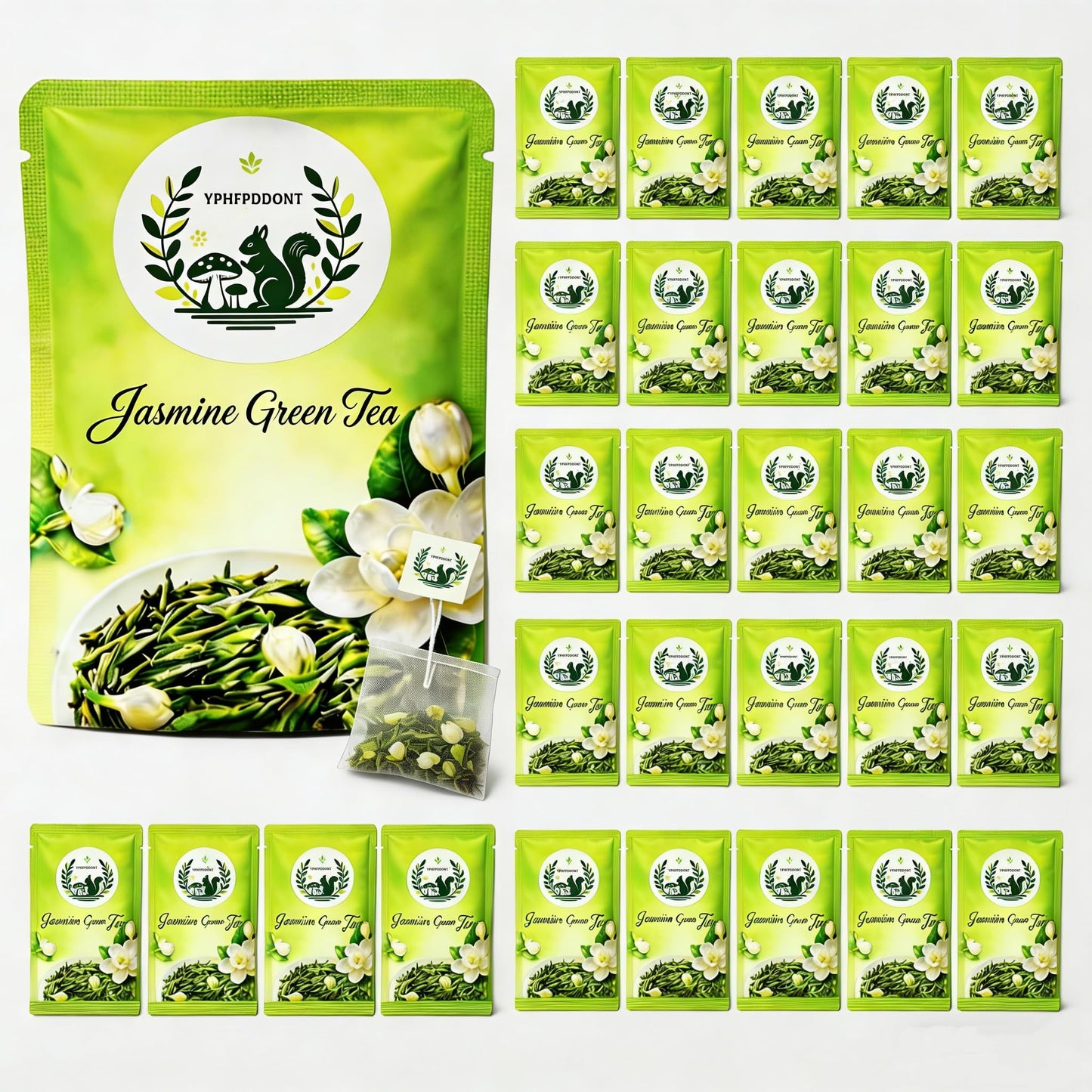 YPHFPDDONT Premium Jasmine Green Tea Bags - Luxury Whole Leaf, Individually Wrapped Eco-Friendly Corn Fiber Sachets, Authentic Chinese Floral Tea, Hot