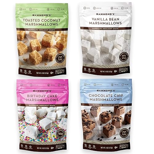 Hammond's Candies | Gourmet Variety Pack Marshmallows | 4 Bags, Great for Snacking | Hot Chocolate, S’mores and Homemade Brownies | Small Batches |