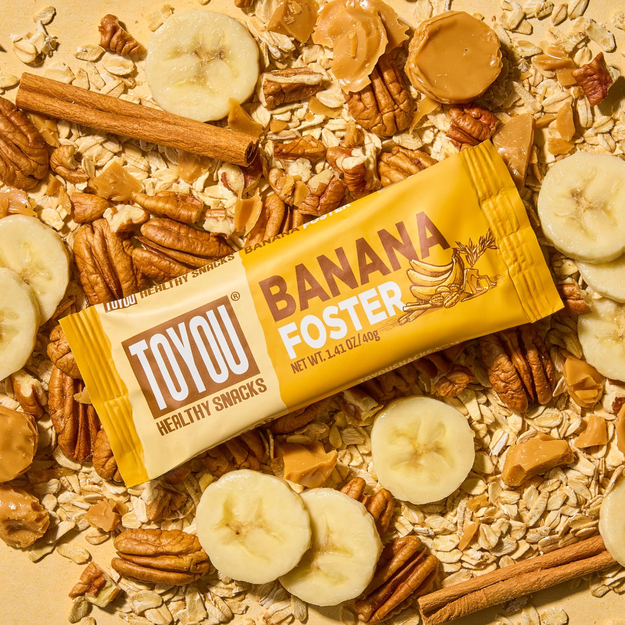 ToYou Gluten Free Chewy Fruit and Nut Bars - Healthy Protein Snacks | Banana Foster - 1.41 Ounce (Pack of 12) | Soft Chewy, Fiber-Packed Granola Bars