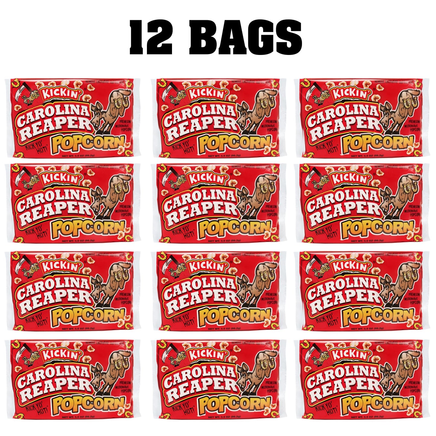 ASS KICKIN’ Carolina Reaper Pepper Microwave Popcorn - 12 Pack - Ultimate Spicy Gourmet Gift Popcorn - Makes a Great Movie Theater Popcorn or Snack