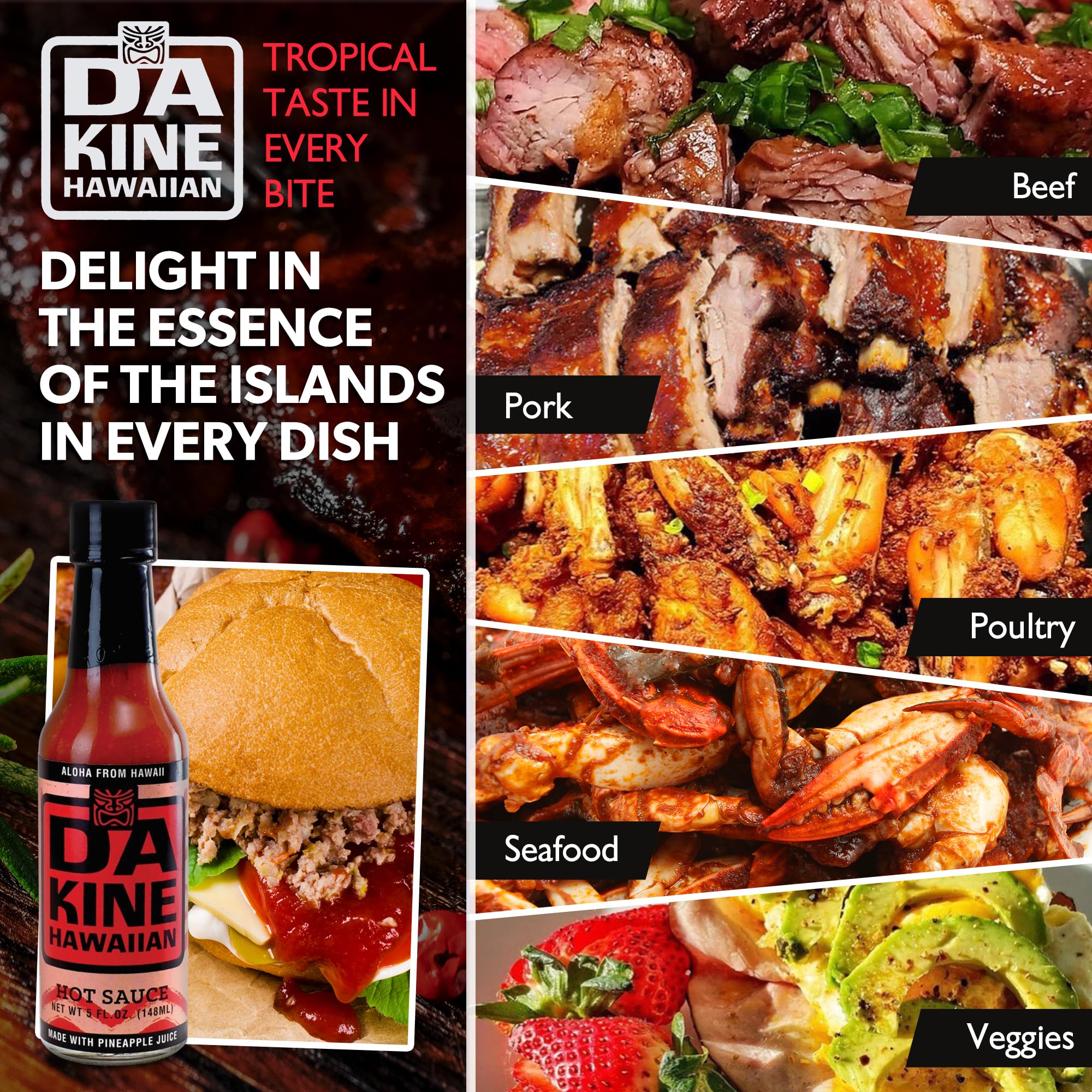Da Kine Hawaiian Hot Sauce - Mild Cayenne Hot Sauce Made with Pineapple Juice - Hot Sauce for Dipping, Drizzling, Marinades & Everyday Cooking