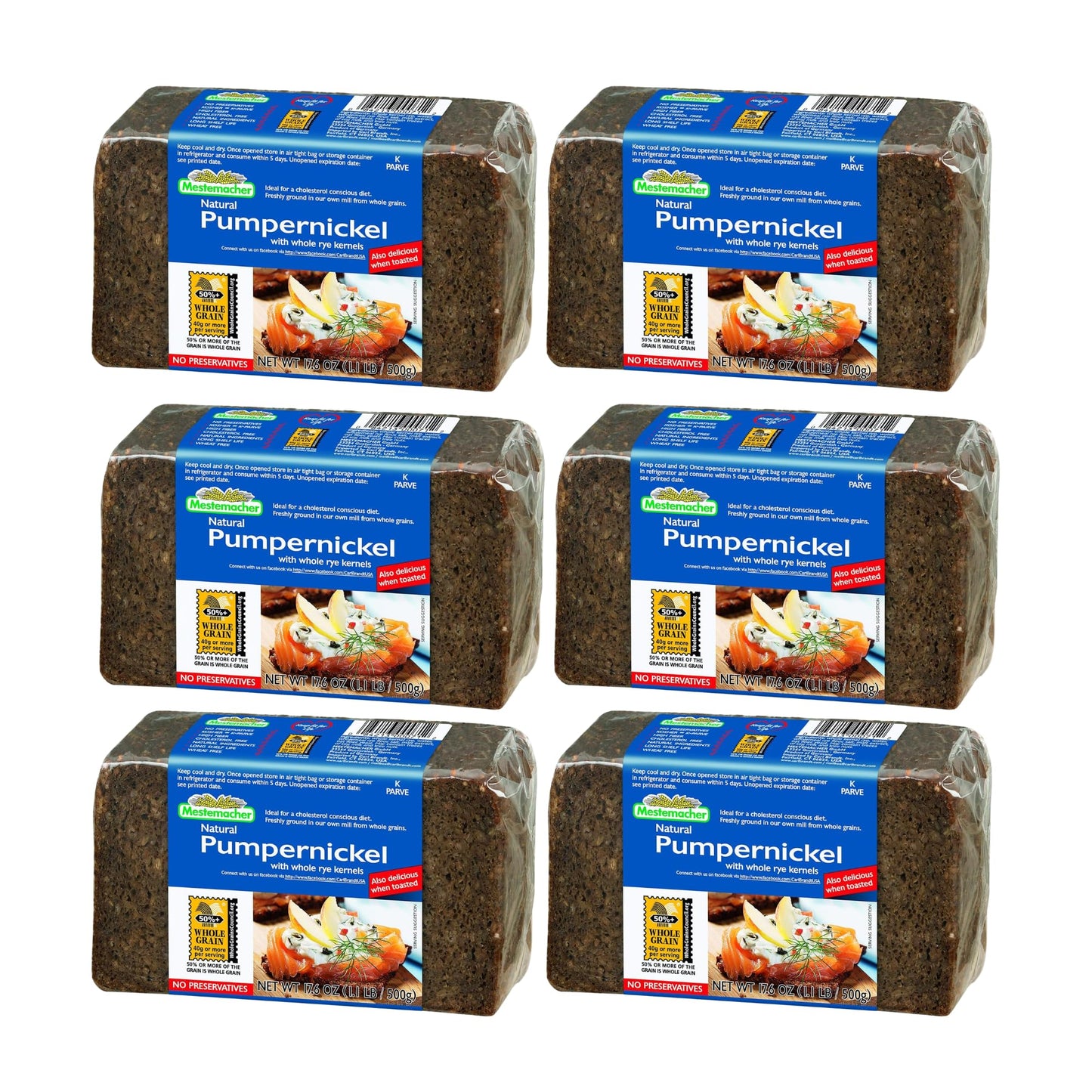 Mestemacher Pumpernickel Bread, 17.6 Oz - Authentic German Whole Rye Pumpernickel Bread, Dense European Bread, High Fiber, Non-GMO, Ready to Eat, Long