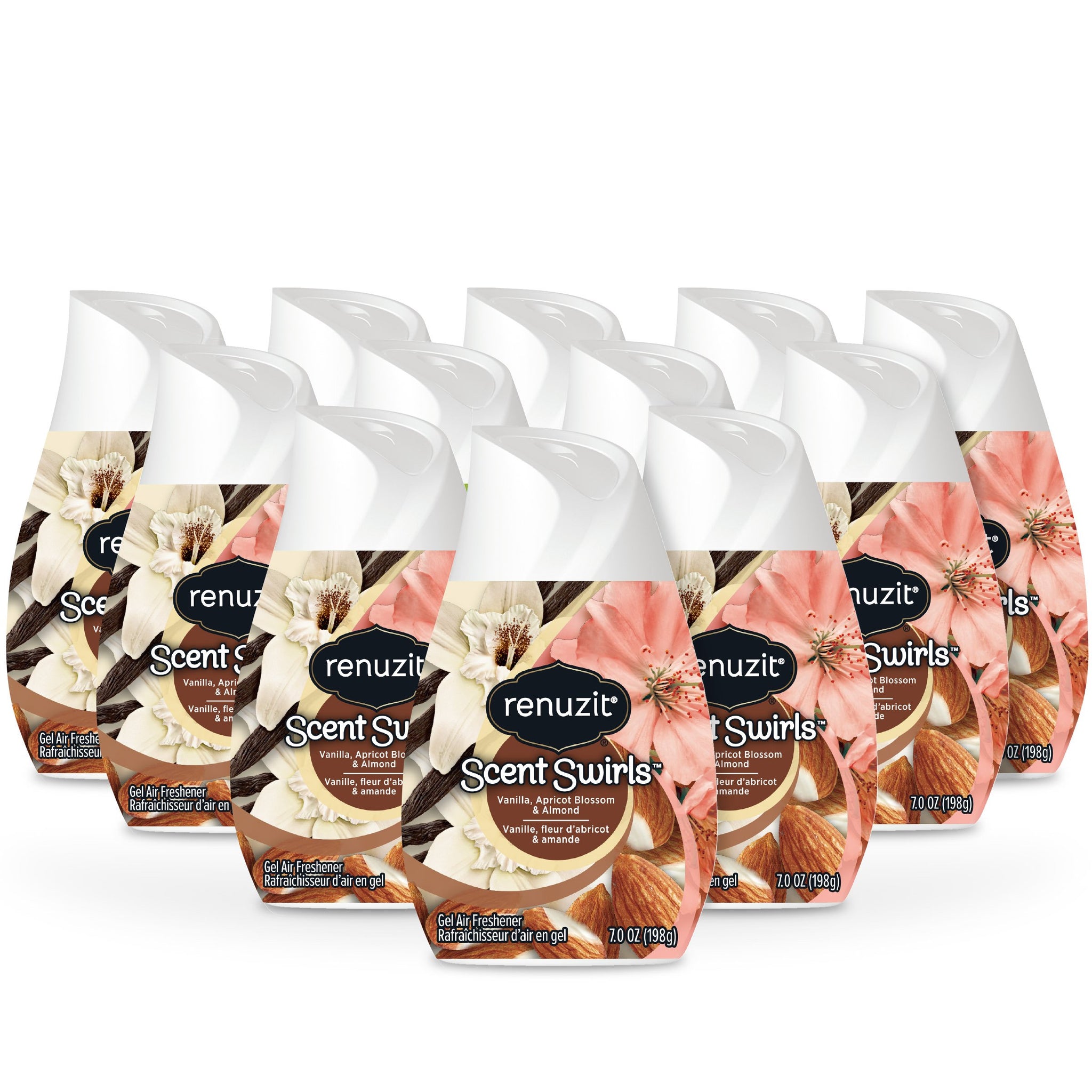 Renuzit Scent Swirls Air Freshener Gel, Vanilla, Apricot Blossom & Almond, 7 Ounces (12 Count)