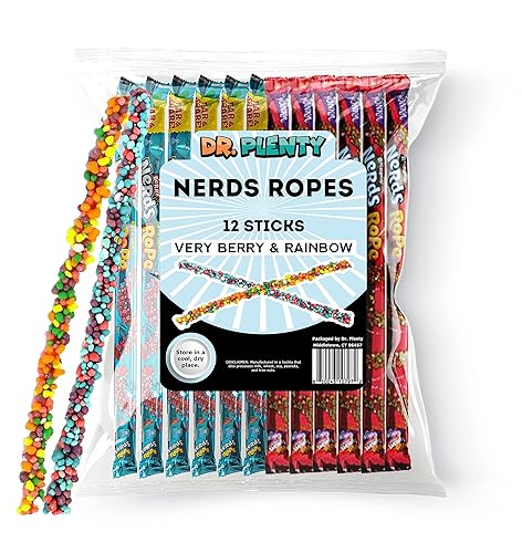 Nerds Rope Variety Pack (12 Count) Very Berry & Rainbow - 0.92oz, Bulk Individually Wrapped Nerd Ropes Candy, Chewy Gummies - By Dr. Variety