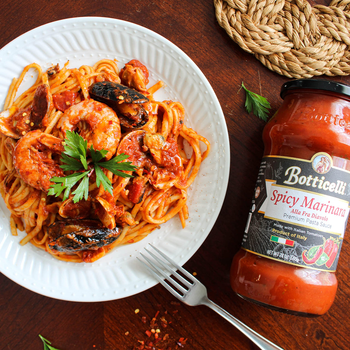 Spicy Fra Diavolo Premium Pasta Sauce by Botticelli, 24oz - No Added Sugar - Whole30 Approved - Keto Friendly - Gluten Free - Product of Italy