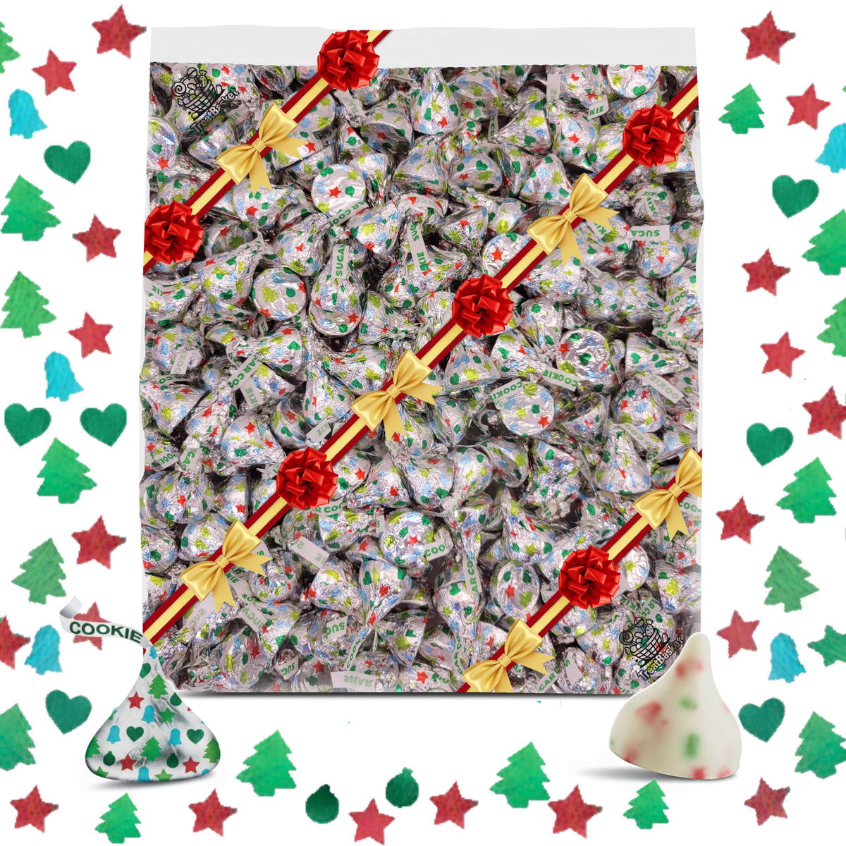 Christmas Sugar Cookie Kisess White Crème Milk Chocolate candy Individually Wrapped Bulk chocolate White Chocolate Candies 2 Lb | Christmas Gift Set