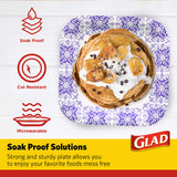 Glad Square Disposable Paper Plates for All Occasions | Soak Proof, Cut Proof, Microwaveable Heavy Duty Disposable Plates | 8.5" Diameter, 50 Count