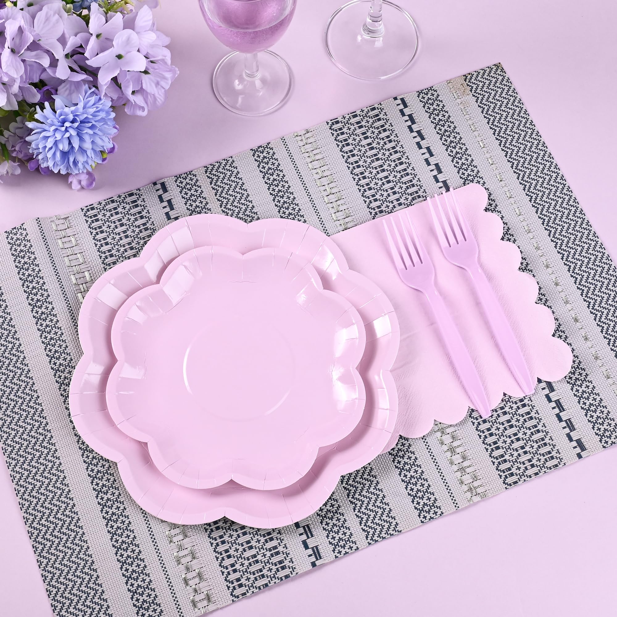 ZUQMZUQ 96 Pcs Purple Paper Plates and Napkins Set 9'' Mothers Day Plates, 7'' Dessert Plate, Plastic Forks, lavender Party supplies for Baby Shower
