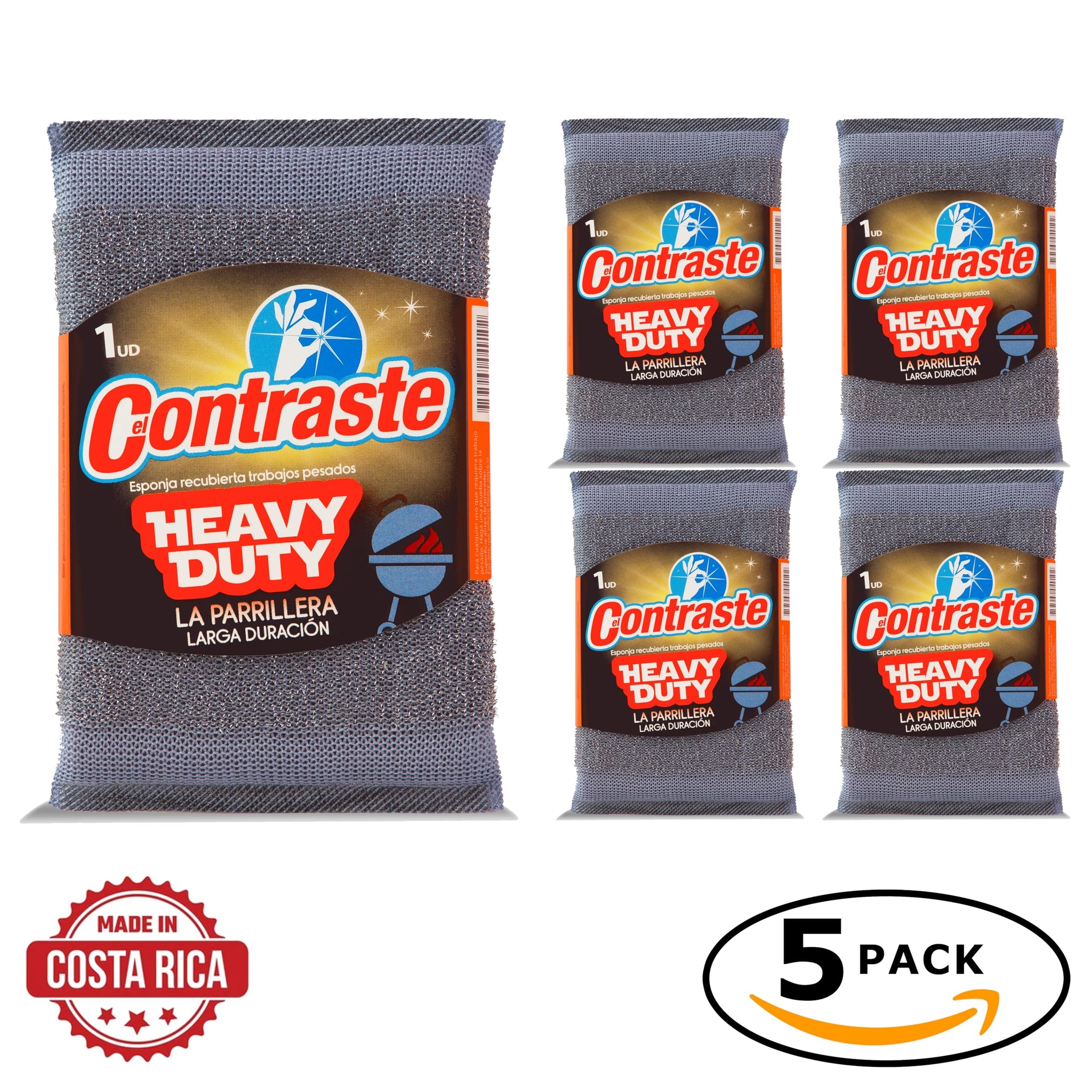 El Contraste Heavy Duty Grill Sponge - 5 Pack Steel Scrub Sponges, Durable BBQ Scrubber for Hard Surfaces, Multi-Use Dishwashing, Long-Lasting Kitchen