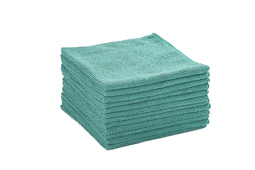 Dri Professional Extra-Thick Microfiber Cleaning Cloth 12 Pack Green (16IN x 16IN, 300GSM, Commercial Grade All-Purpose Microfiber Highly Absorbent