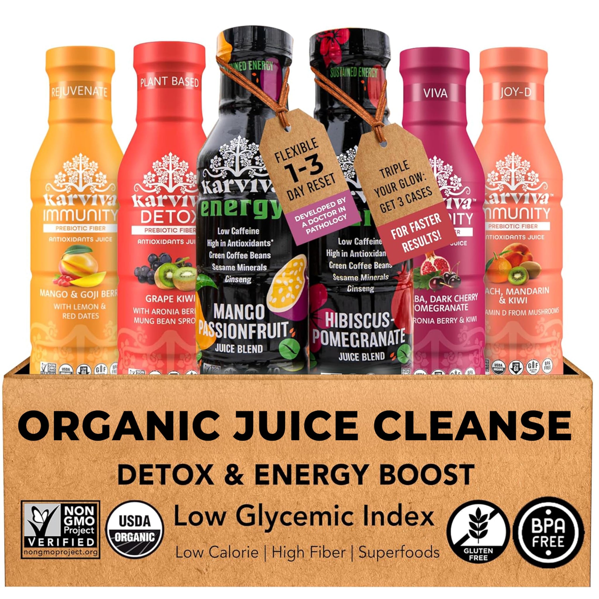 Organic Juice Cleanse & Metabolism Boosting Pack | 1 to 3-day Gentle Reset | Ancient Remedies for Liver Detox, No-Jitters/Sustained Energy |