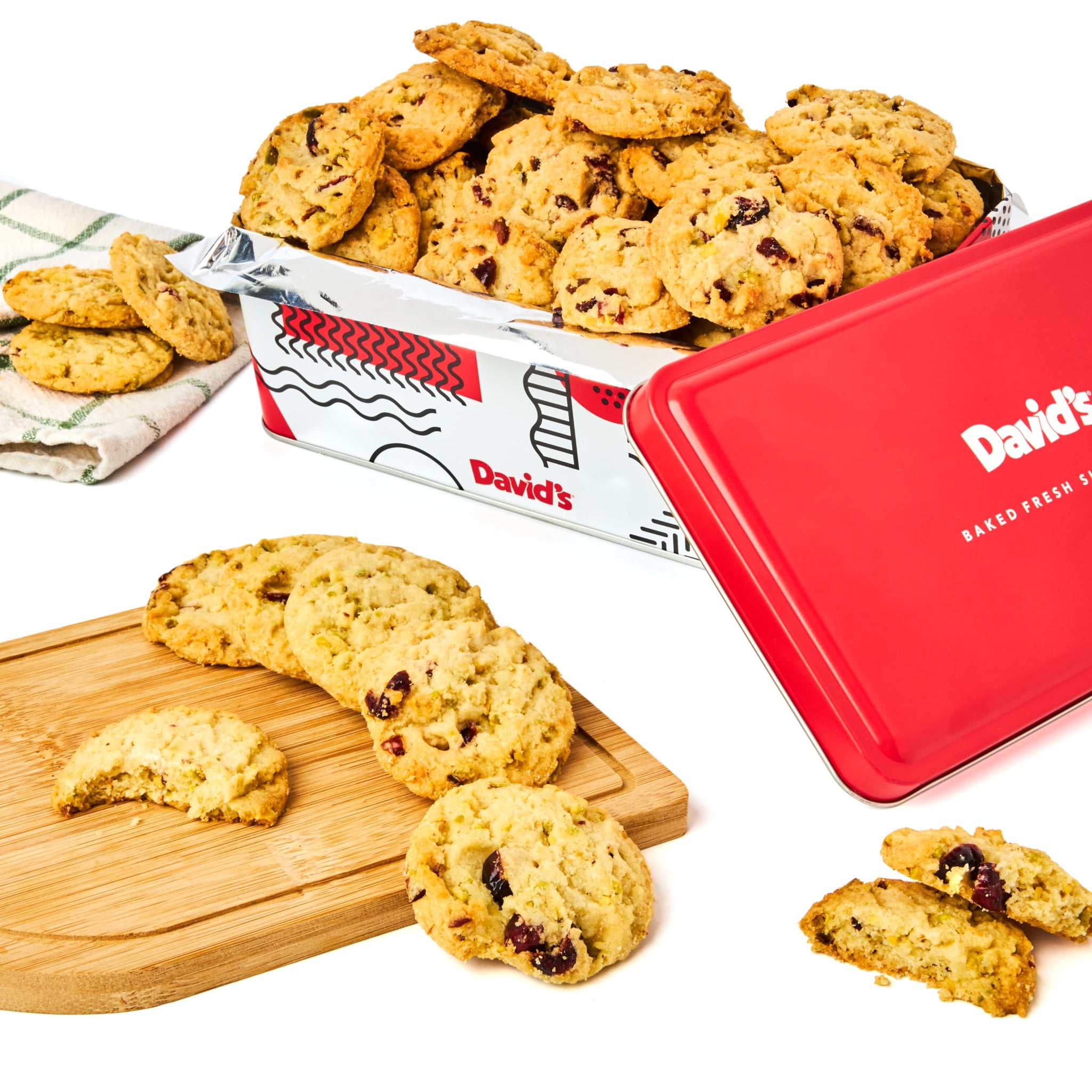 David's Cookies Cranberry Pistachio Biscuits Sweet Sampler Tin - Irresistible Crunch, Snacks And Bakery Treats - Ideal for Snacking And Gifting