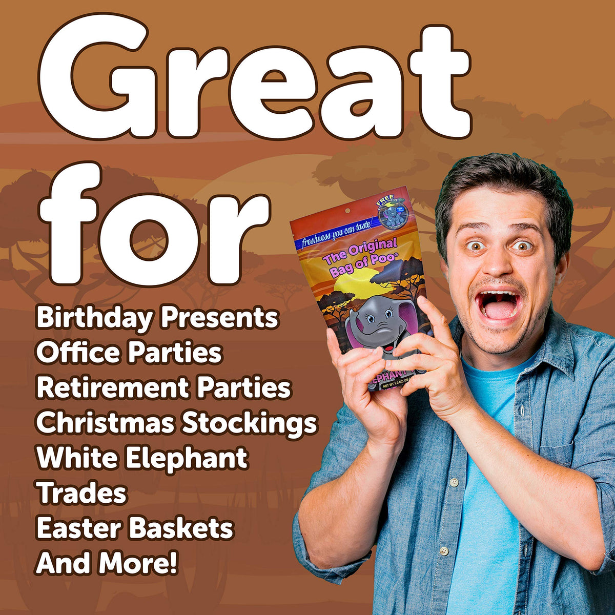 The Original Bag of Poo®, Elephant Poo (Strawberry Flavor Cotton Candy) Novelty Poop Gag Gift. Free sticker inside.
