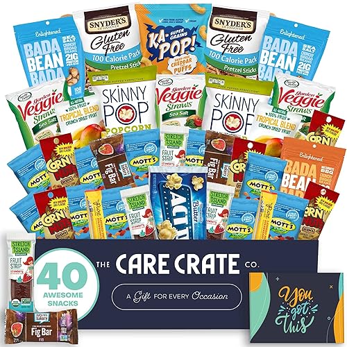 Allergy Friendly Encouragement Snack Box (40 Piece Gluten Free, Dairy Free, Vegan Variety Gift Basket Care Package) Popcorn, Pretzels, Fruit Strips