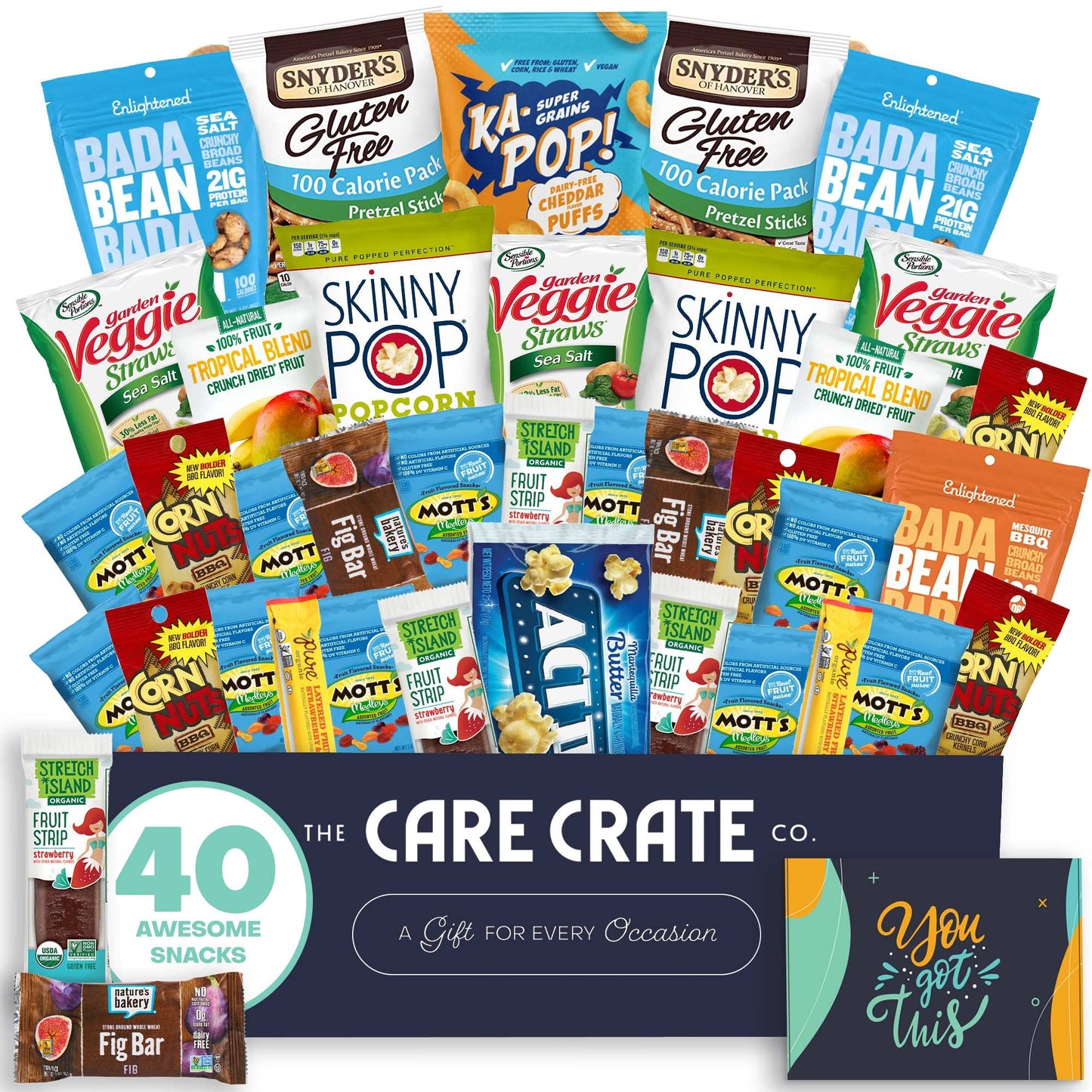 Allergy Friendly Encouragement Snack Box (40 Piece Gluten Free, Dairy Free, Vegan Variety Gift Basket Care Package) Popcorn, Pretzels, Fruit Strips