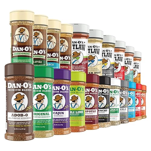 Dan-O’s Ultimate 21 Bottle Seasoning Variety Pack - Complete Spice Set with Original, Cheesoning, Outlaw BBQ, Butter, Cajun, Taco, Italian, Seafood