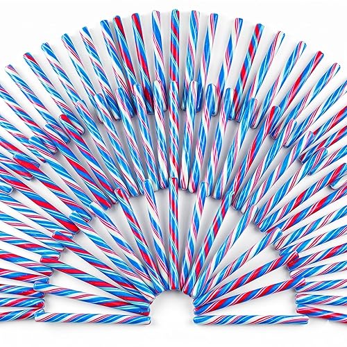 Fun Express Red White and Blue Candy Canes Individually Wrapped - 80 Patriotic Candy Sticks for 4th of July Party Favors | Birthday Candy Buffet