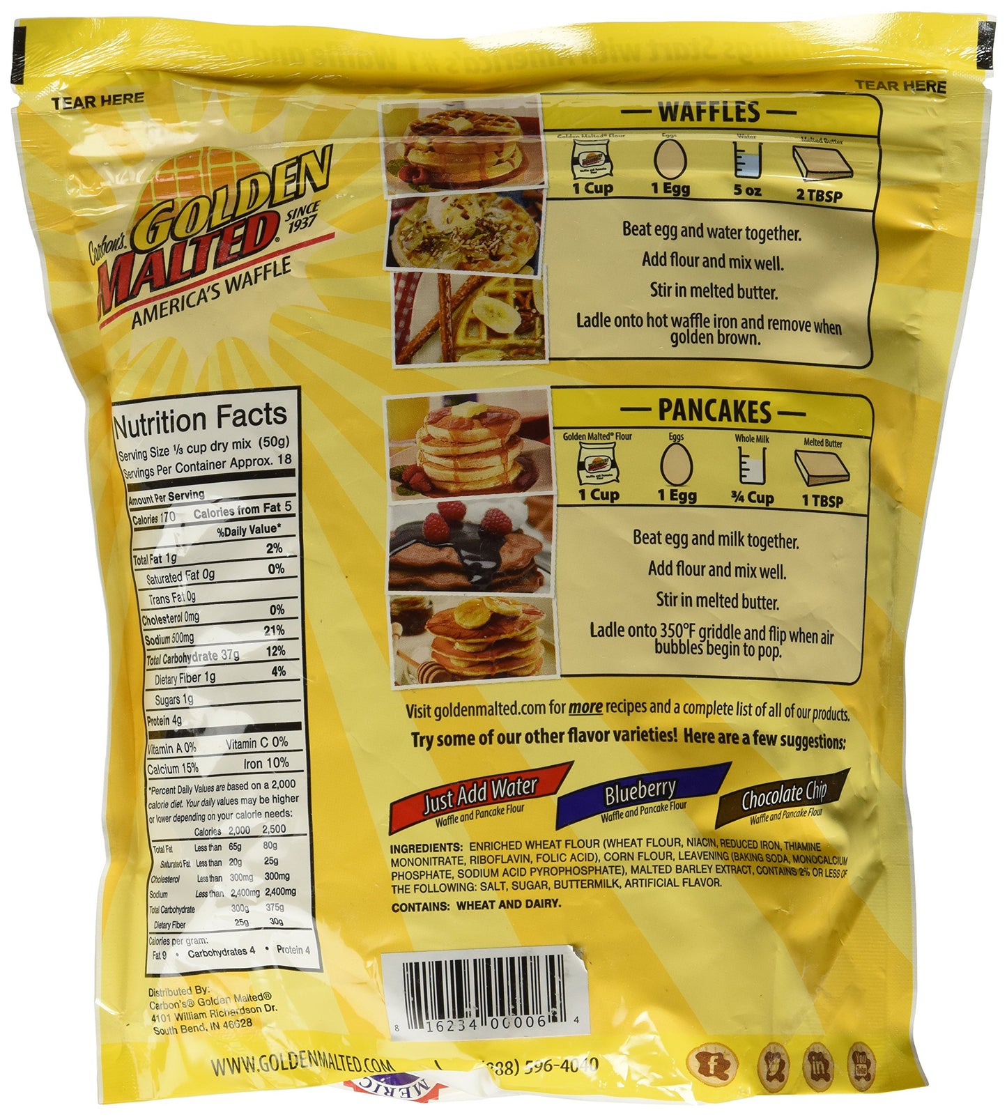 Golden Waffles Complete Waffles & Pancake Mix, 32 oz (2 lbs) - Complete NON-GMO Baking Mix [Pack of 3]