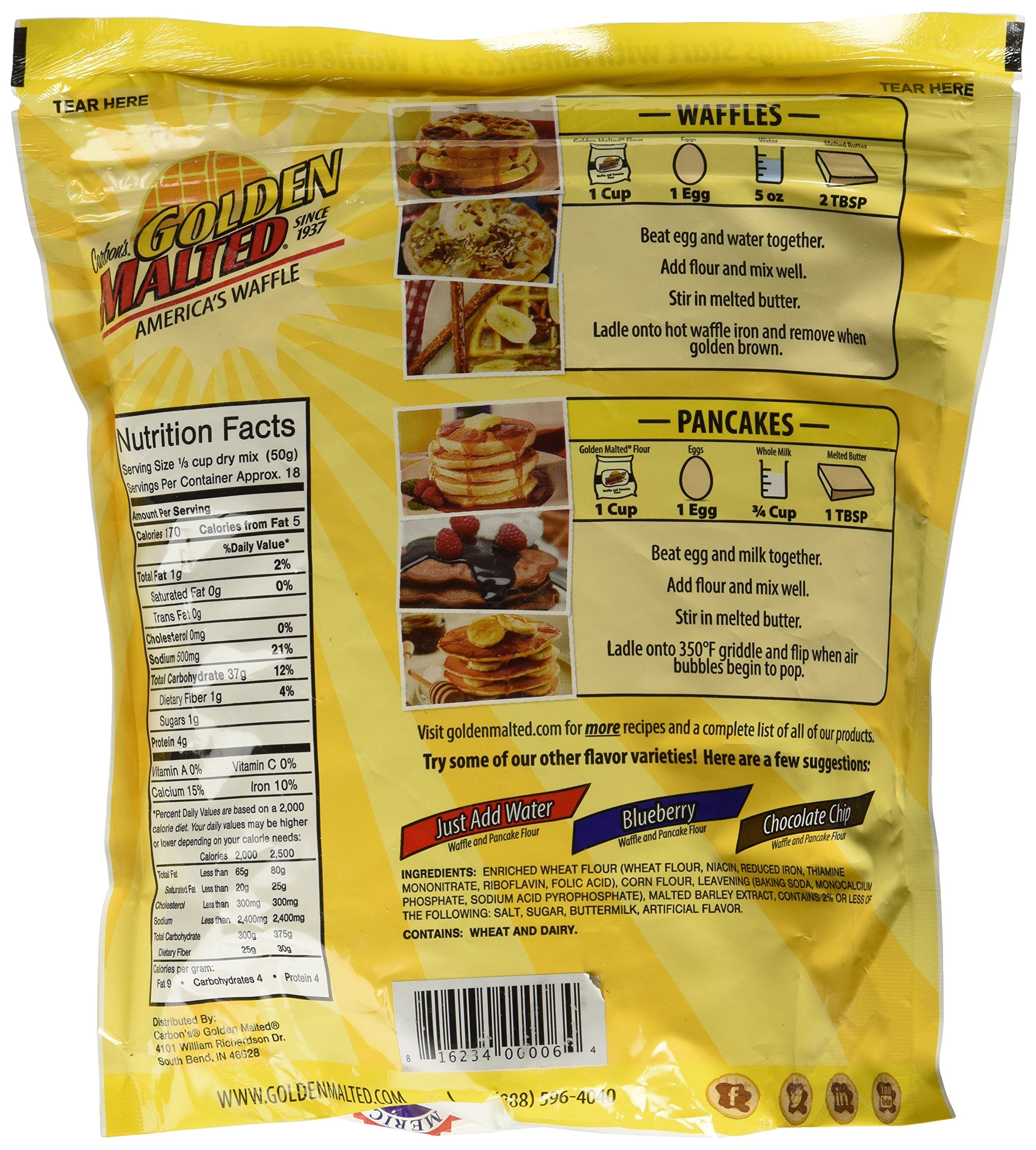 Golden Waffles Complete Waffles & Pancake Mix, 32 oz (2 lbs) - Complete NON-GMO Baking Mix [Pack of 3]