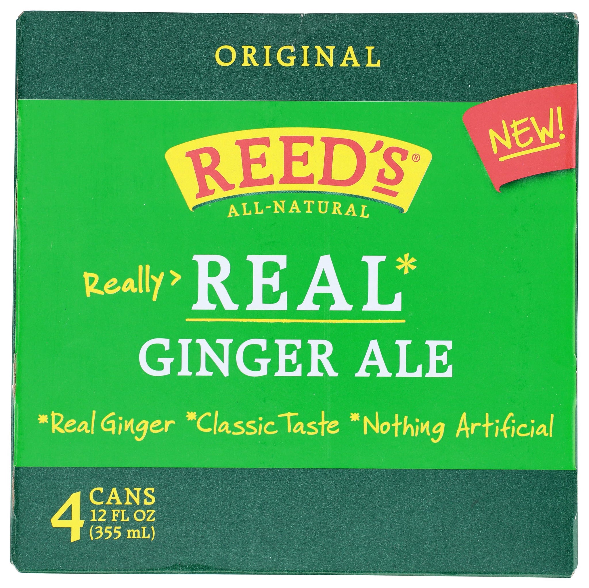 Reeds Ginger Brew, Soda Real Ginger Ale, 12 Fl Oz, 4 Pack