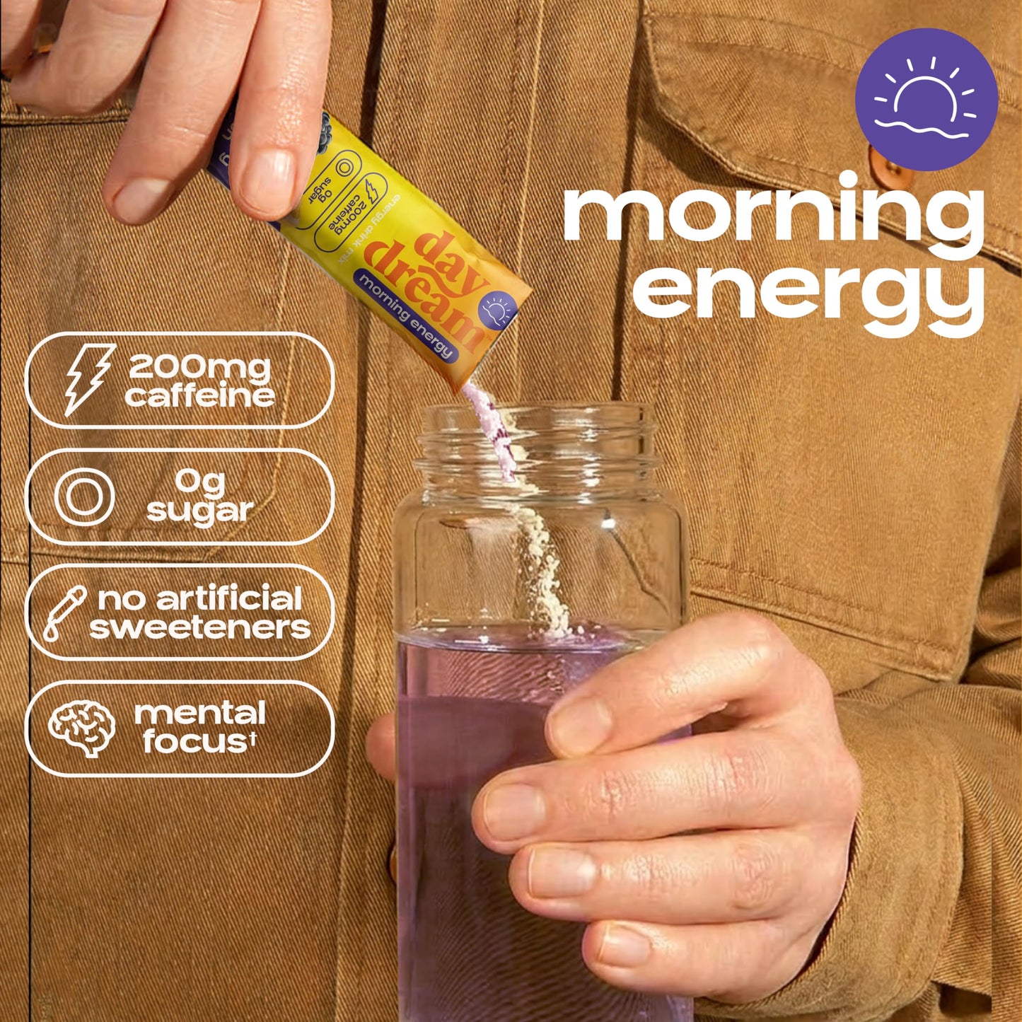 Day/Dream Morning Energy Drink Mix - Blackberry Lemon, 200mg Natural Caffeine from Green Tea, Guarana, and Yerba Mate, L-Citrulline, L-Arginine