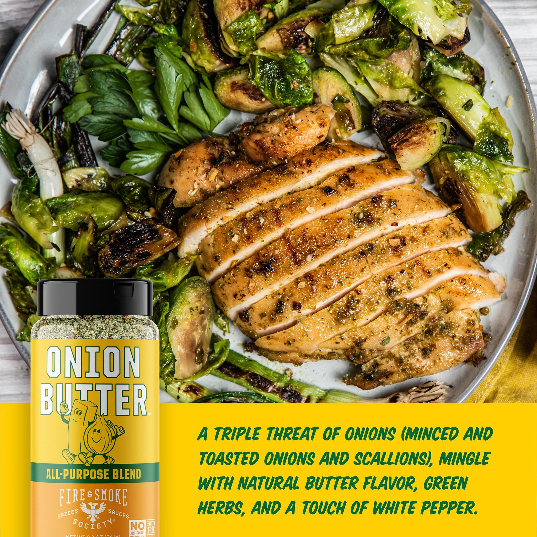 Fire & Smoke Society Onion Butter All Purpose Seasoning | BBQ Rubs for Smoking and Grilling | Steak, Grilled Chicken, Pork, Burgers | Onions, Green