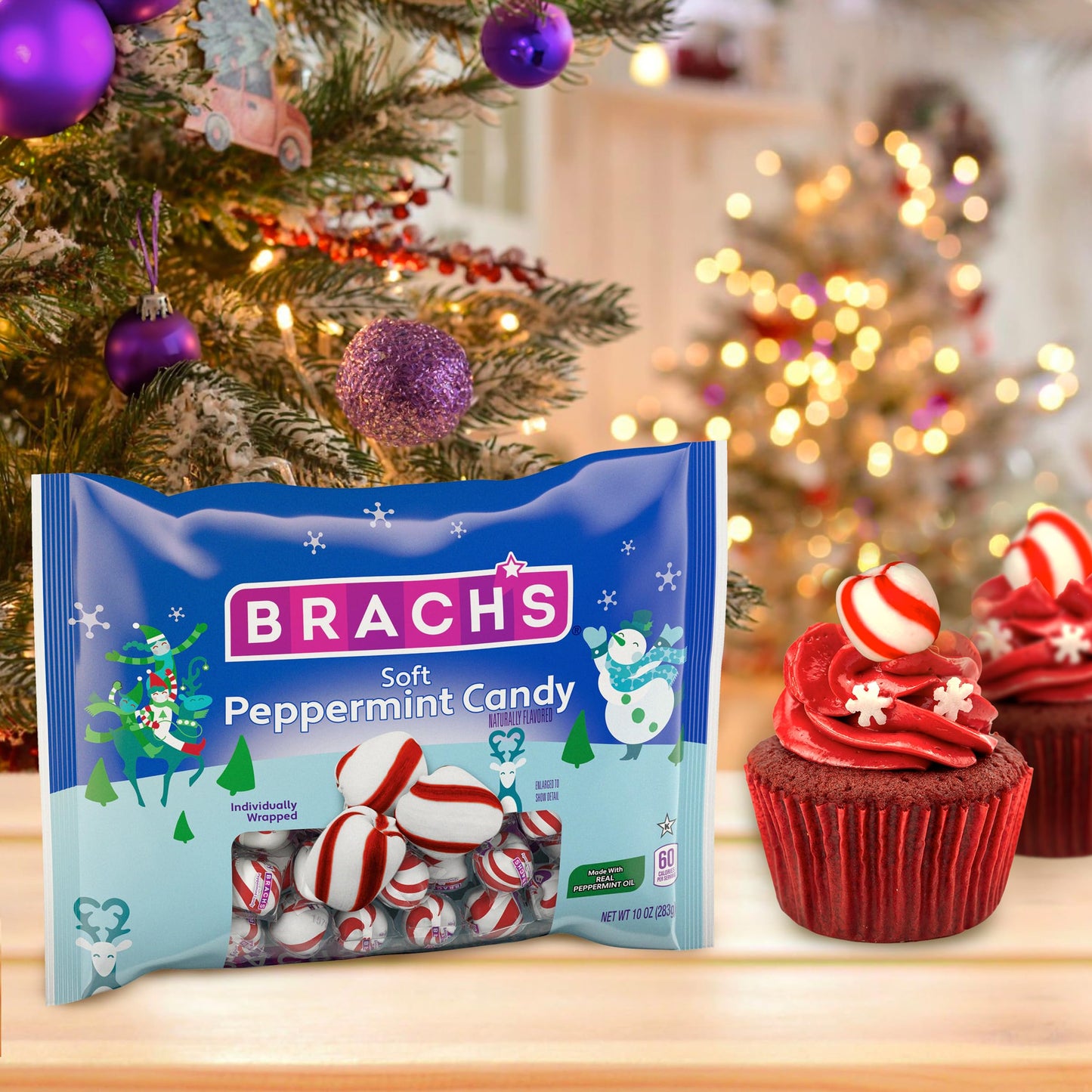 Brach's Holiday Soft Peppermint Candy, Christmas Candy Individually Wrapped Mints, 10oz