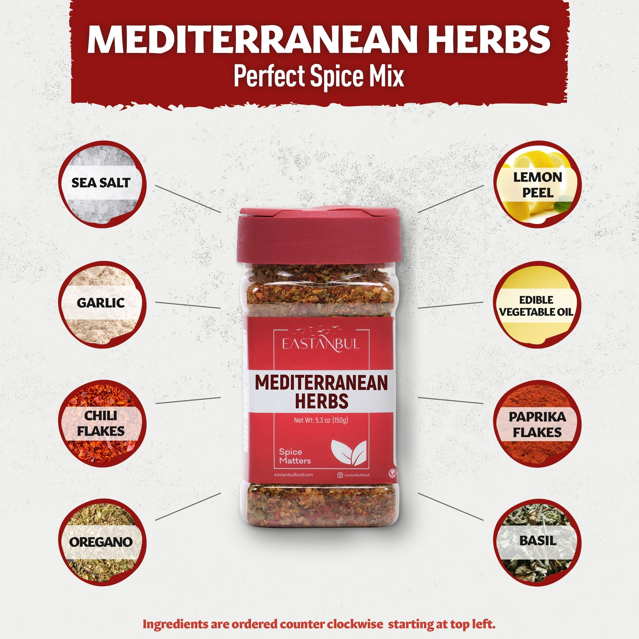 Eastanbul Mediterranean Seasoning, 5.29oz, Mediterranean Spice Blend, Herb & Salt Blend, Spiced Sea Salt and Herb Seasoning For Food, No Filler, No
