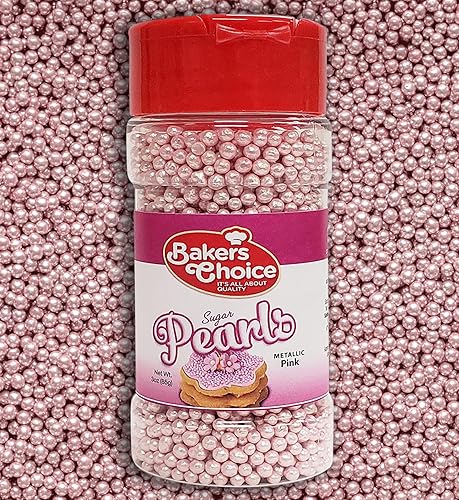 Baker's Choice Bakers Choice Edible Pearls - Metallic Pink Pearl Sprinkles - Edible Sugar Pearls - Dairy Free - Kosher - 3 oz.