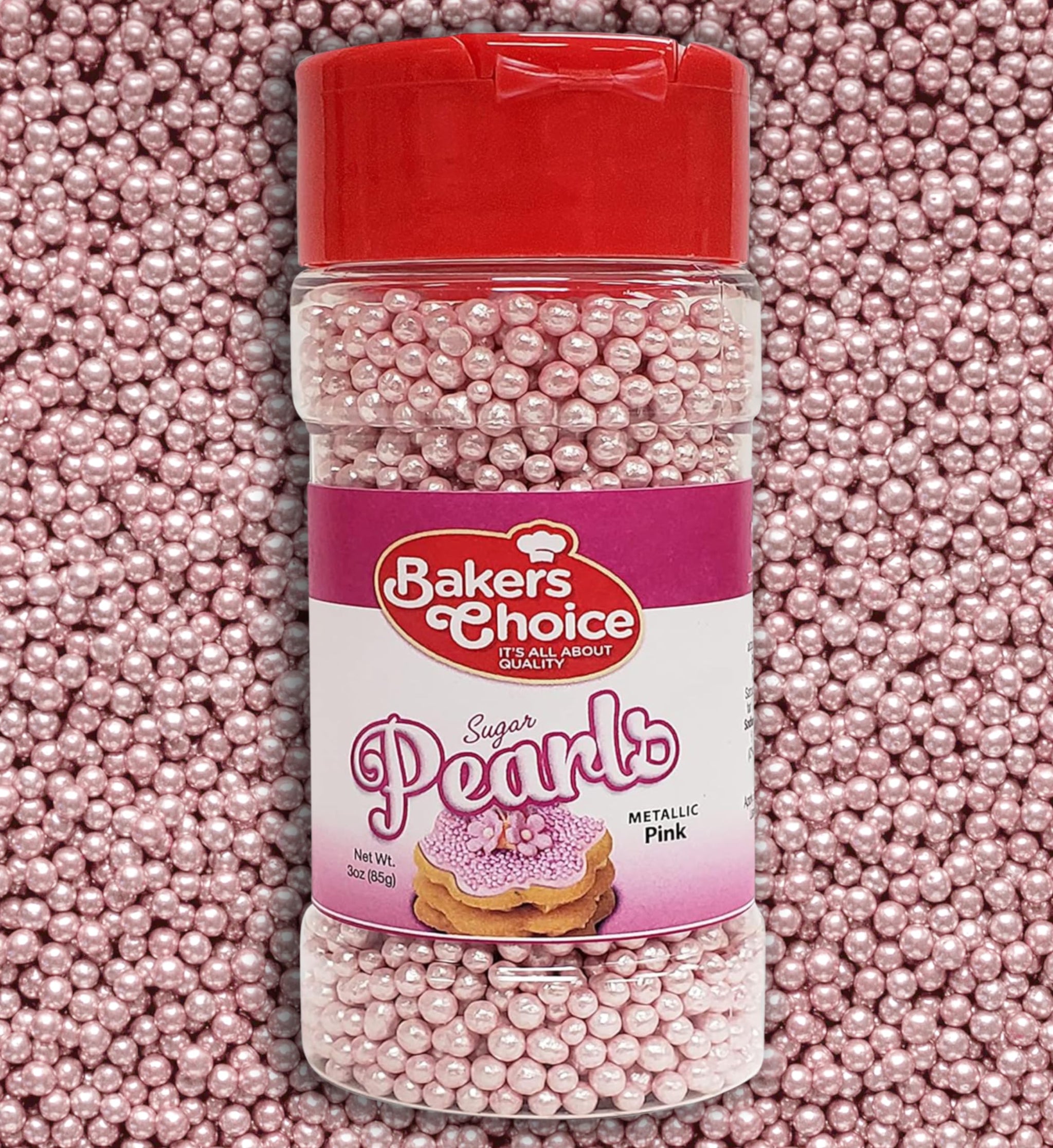 Baker's Choice Bakers Choice Edible Pearls - Metallic Pink Pearl Sprinkles - Edible Sugar Pearls - Dairy Free - Kosher - 3 oz.