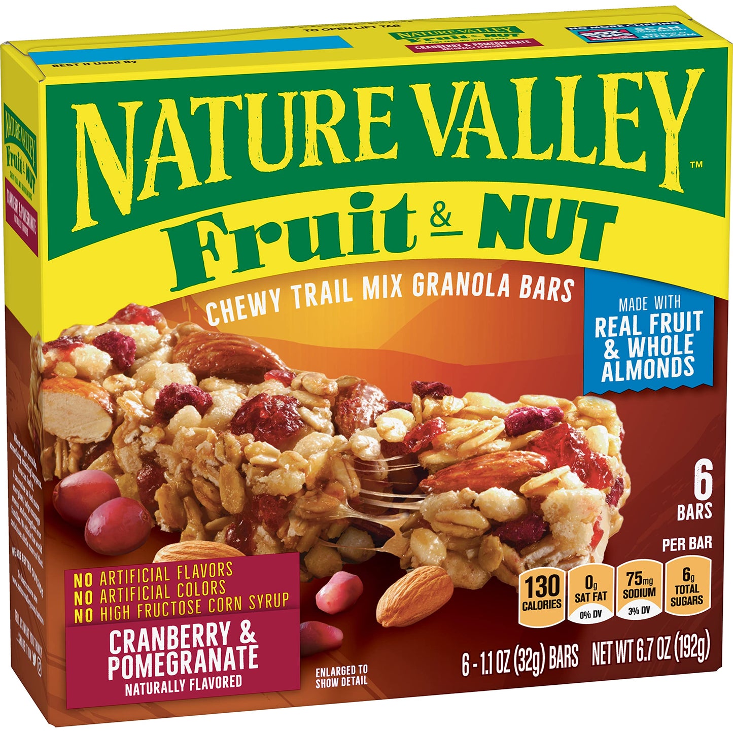 Nature Valley Chewy Fruit & Nut Granola Bars, Cranberry Pomegranate, 6 Bars, 6.7 OZ