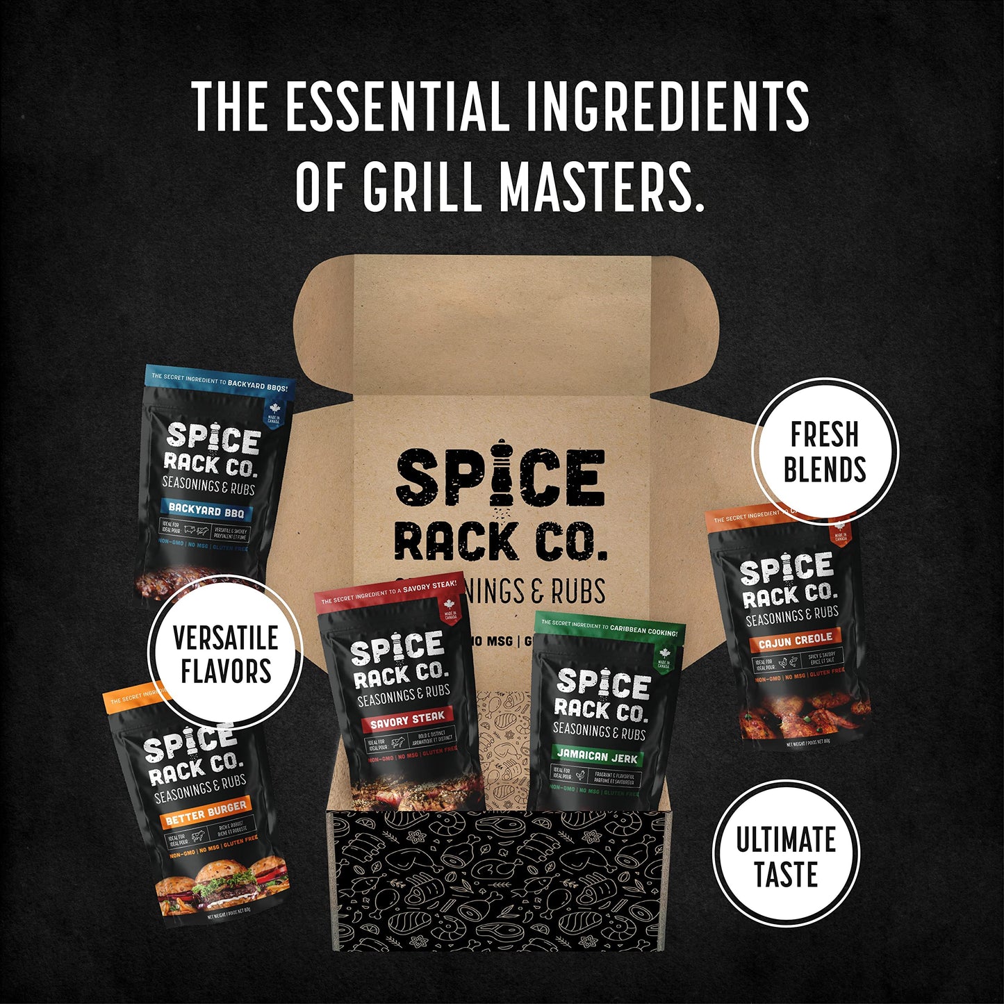 Spice Rack Co. BBQ Seasonings And Rubs - Smoking & Grilling Spices and Seasonings Sets, Grilling Accessories & Smoker Accessories (5 Pack)